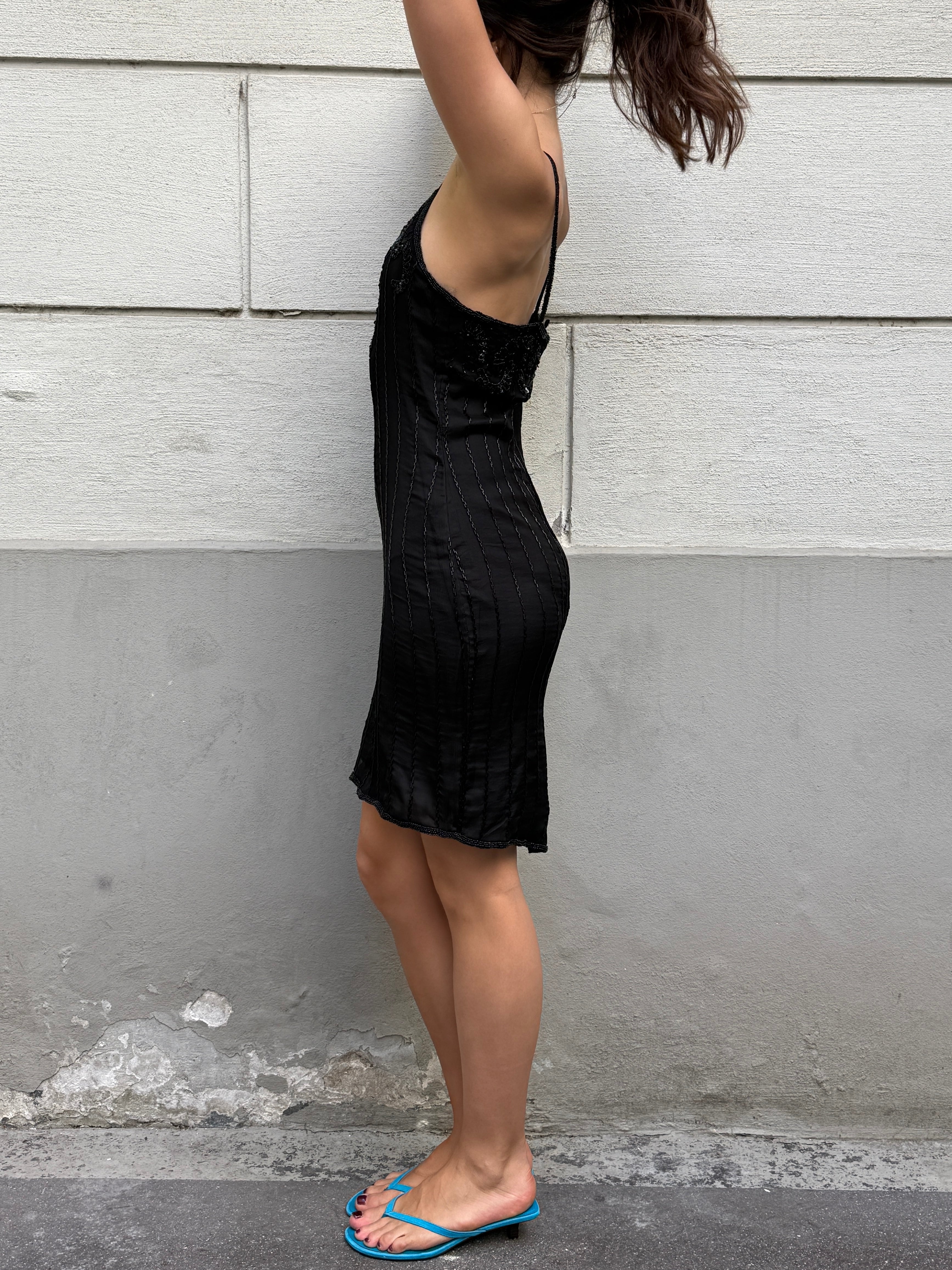 Vintage 100% Silk Beaded Sequin Dress M/L