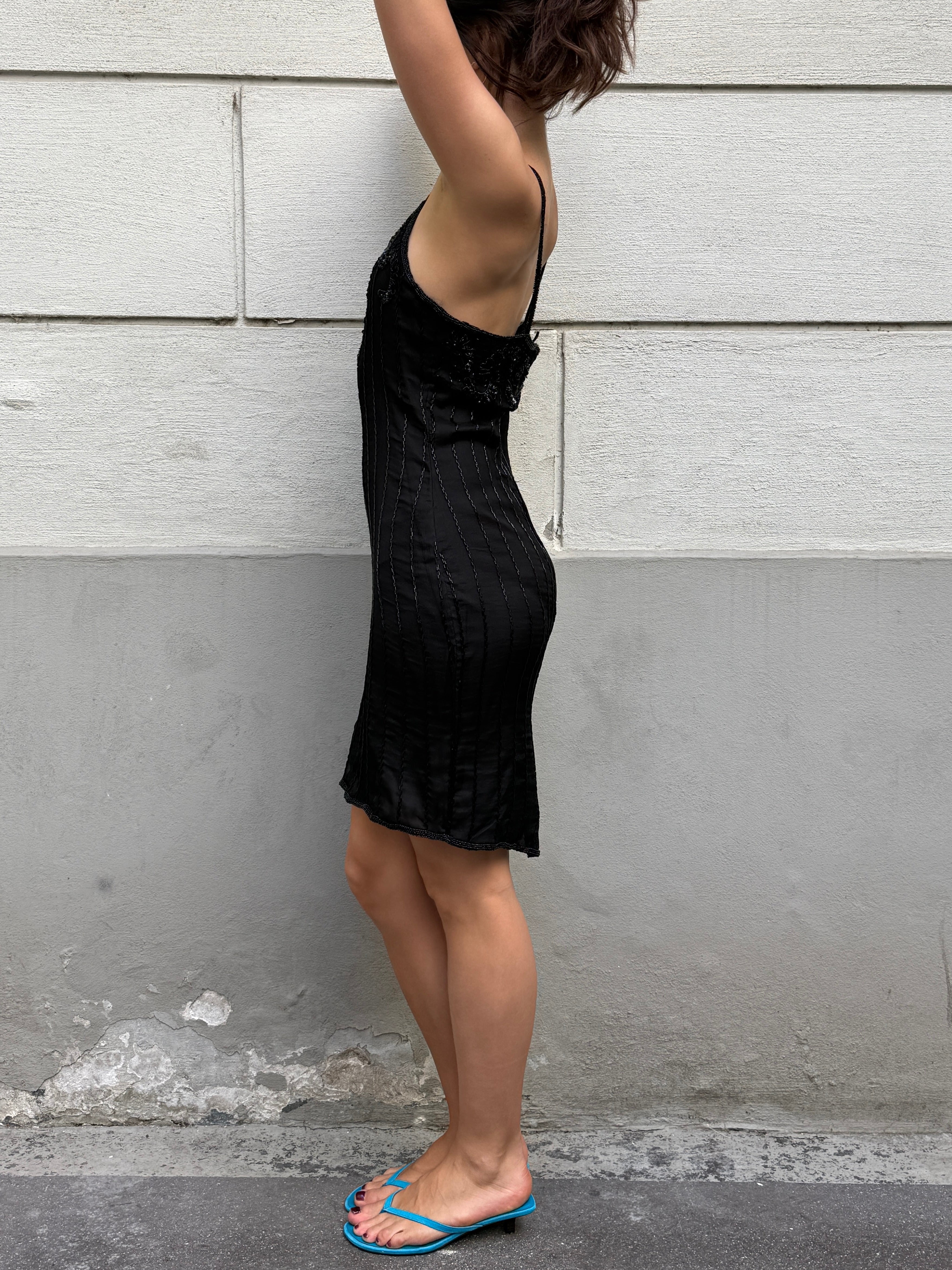 Vintage 100% Silk Beaded Sequin Dress M/L