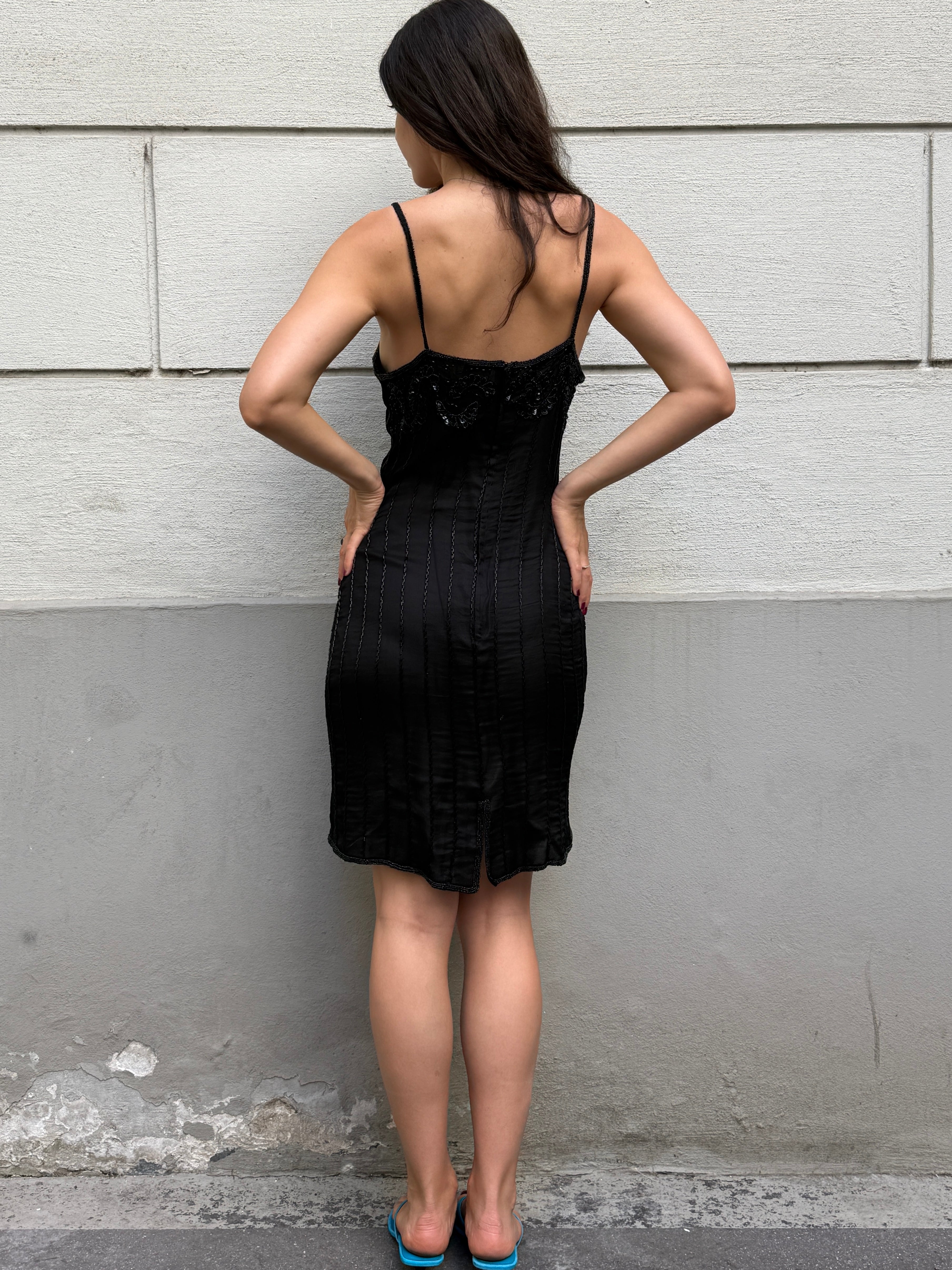 Vintage 100% Silk Beaded Sequin Dress M/L