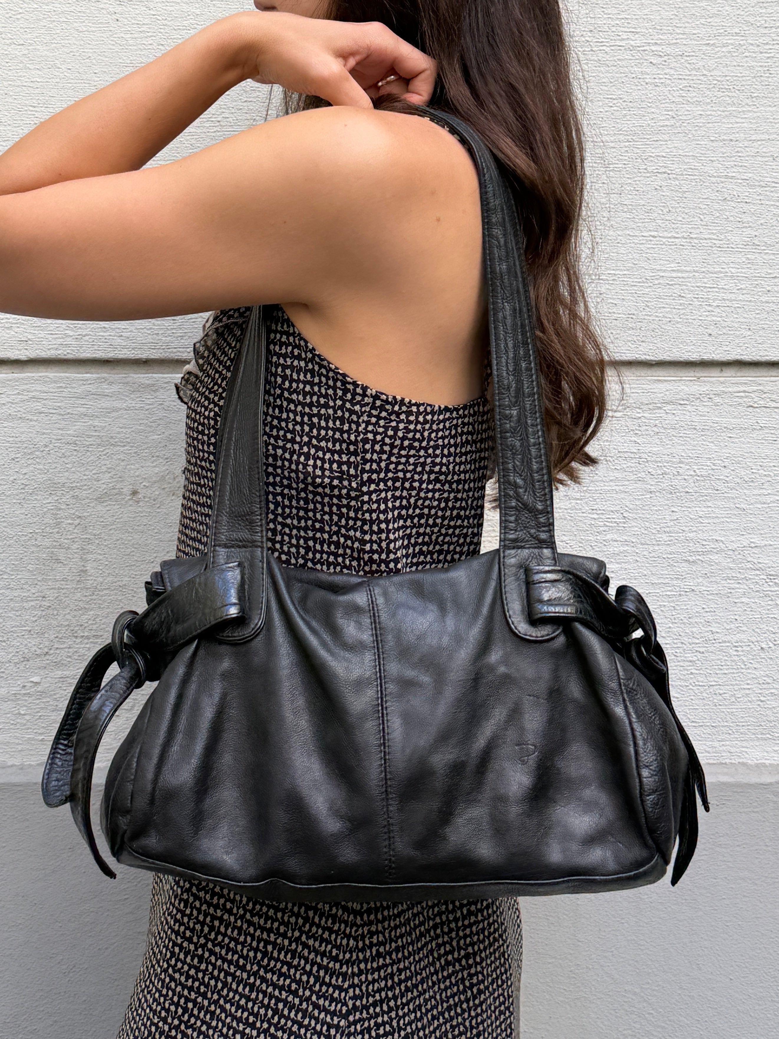 Vintage 100% Genuine Leather Black Bag
