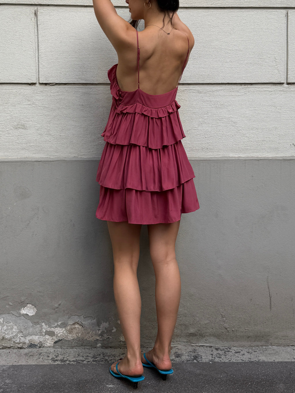 Sandro 100% Silk Pink Ruffle Mini Dress S/Petite