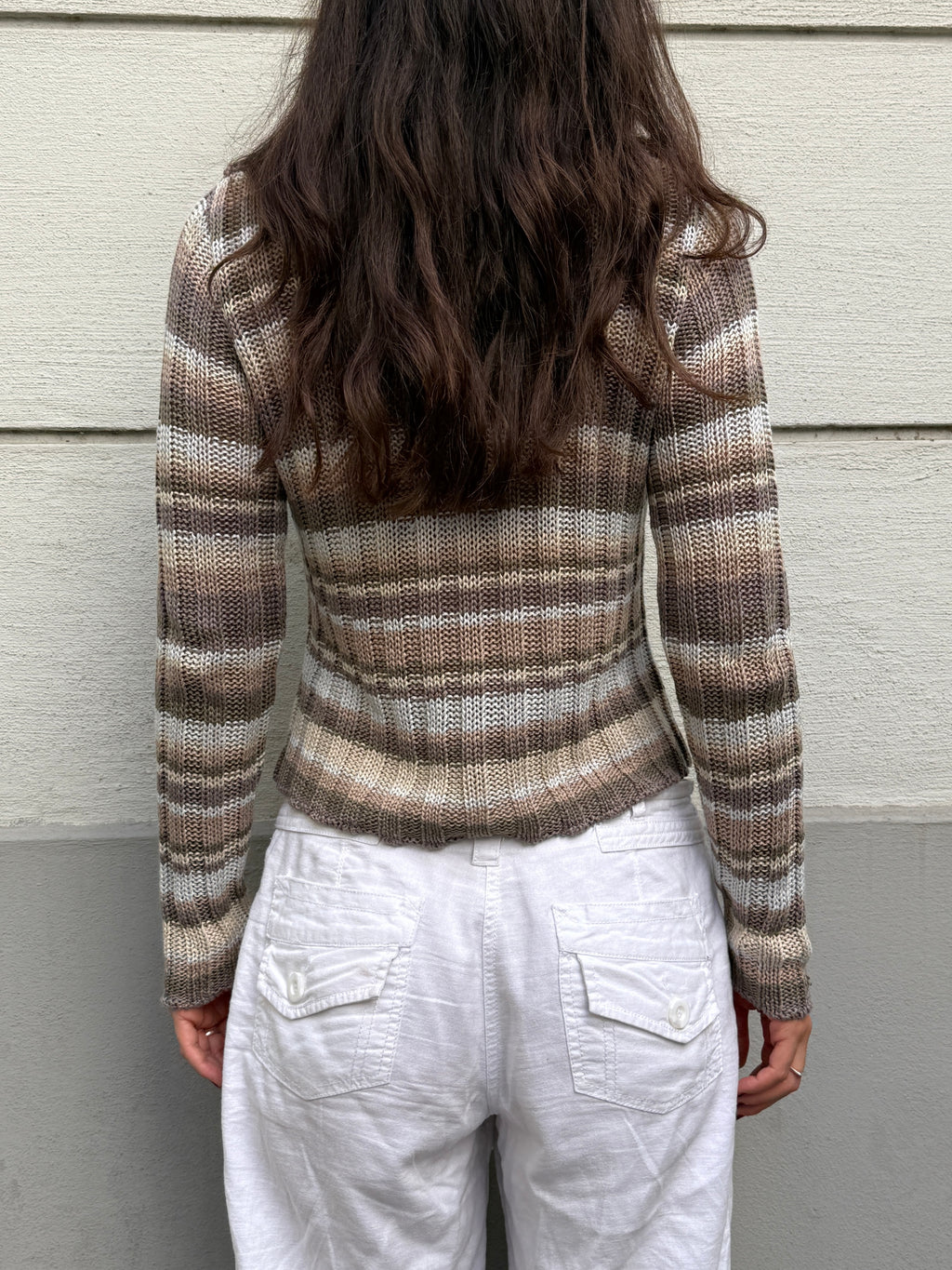 Vintage Y2K Stripe Ruffle Cotton Knit Sweater Top M