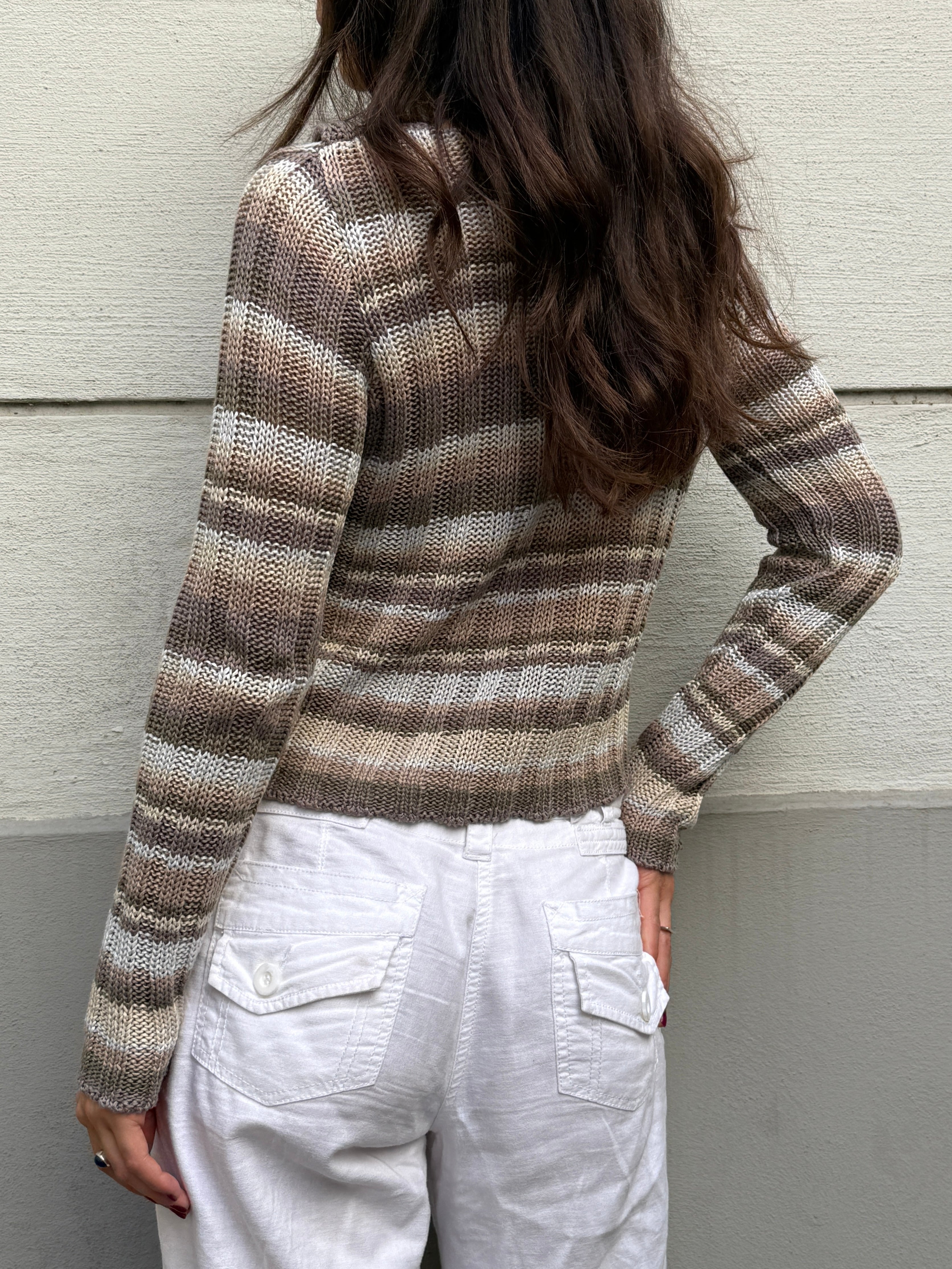Vintage Y2K Stripe Ruffle Cotton Knit Sweater Top M