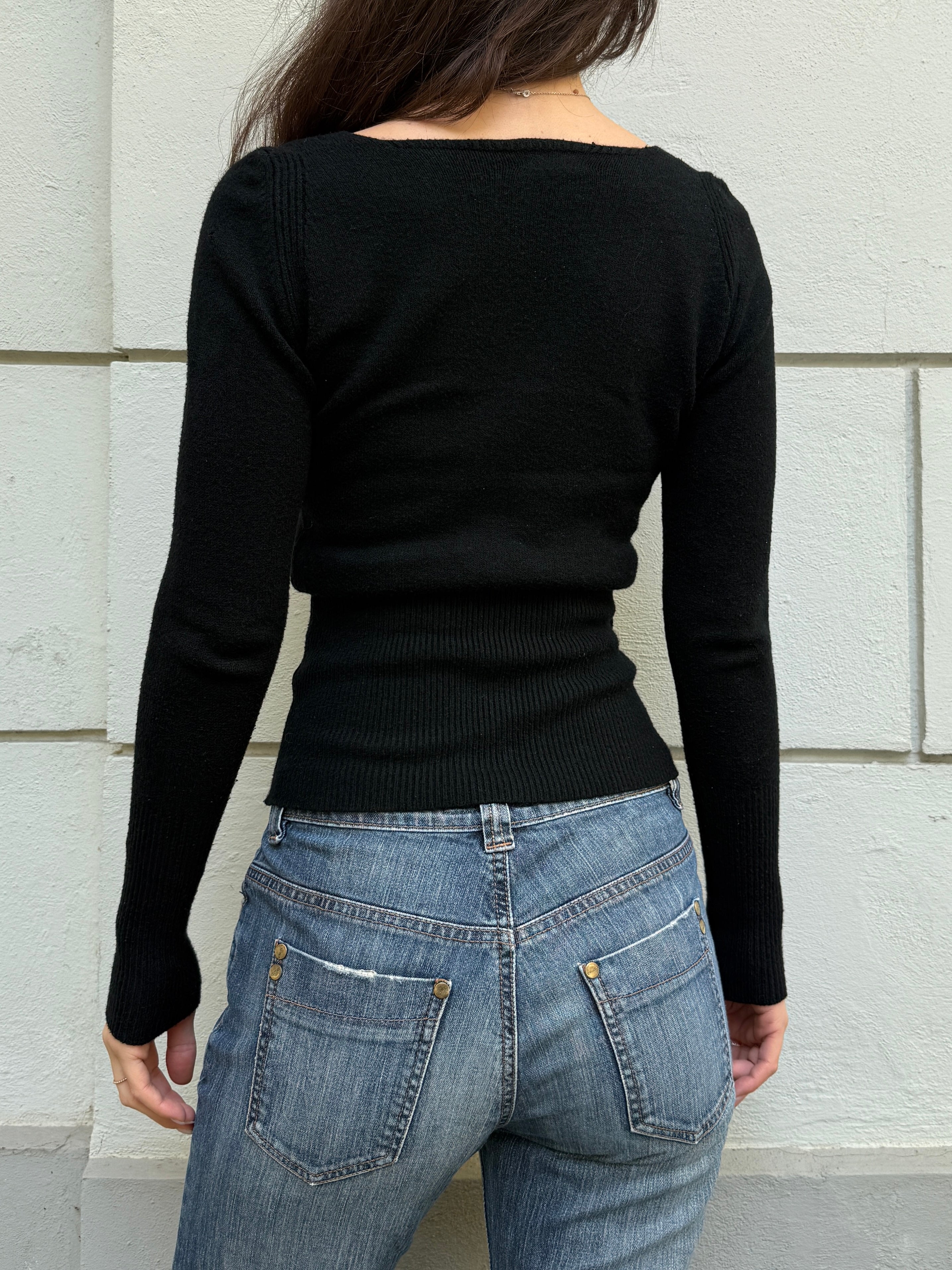 Vintage Wool/Cashmere Blend V-Neck Sweater Top Black S