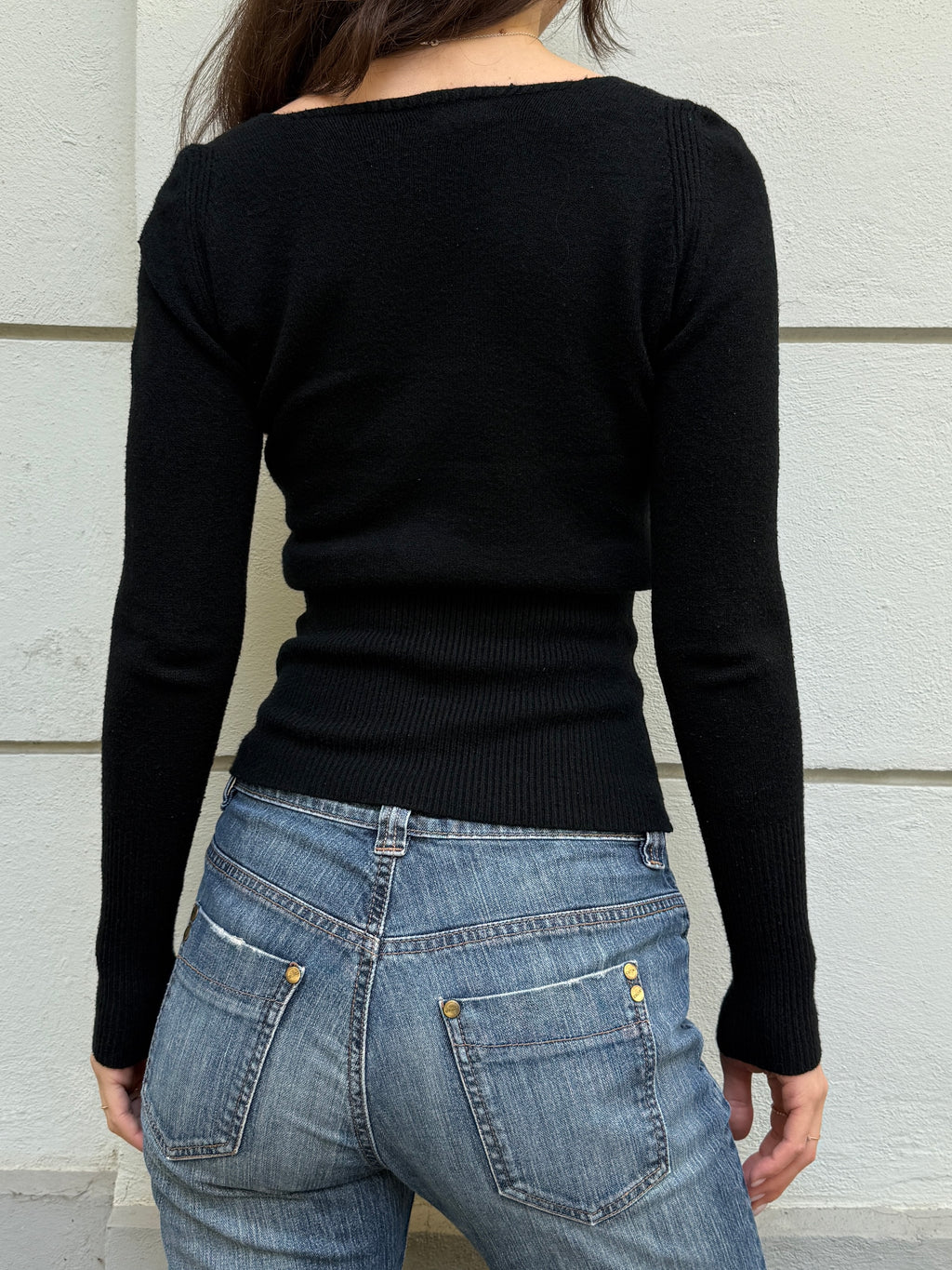 Vintage Wool/Cashmere Blend V-Neck Sweater Top Black S