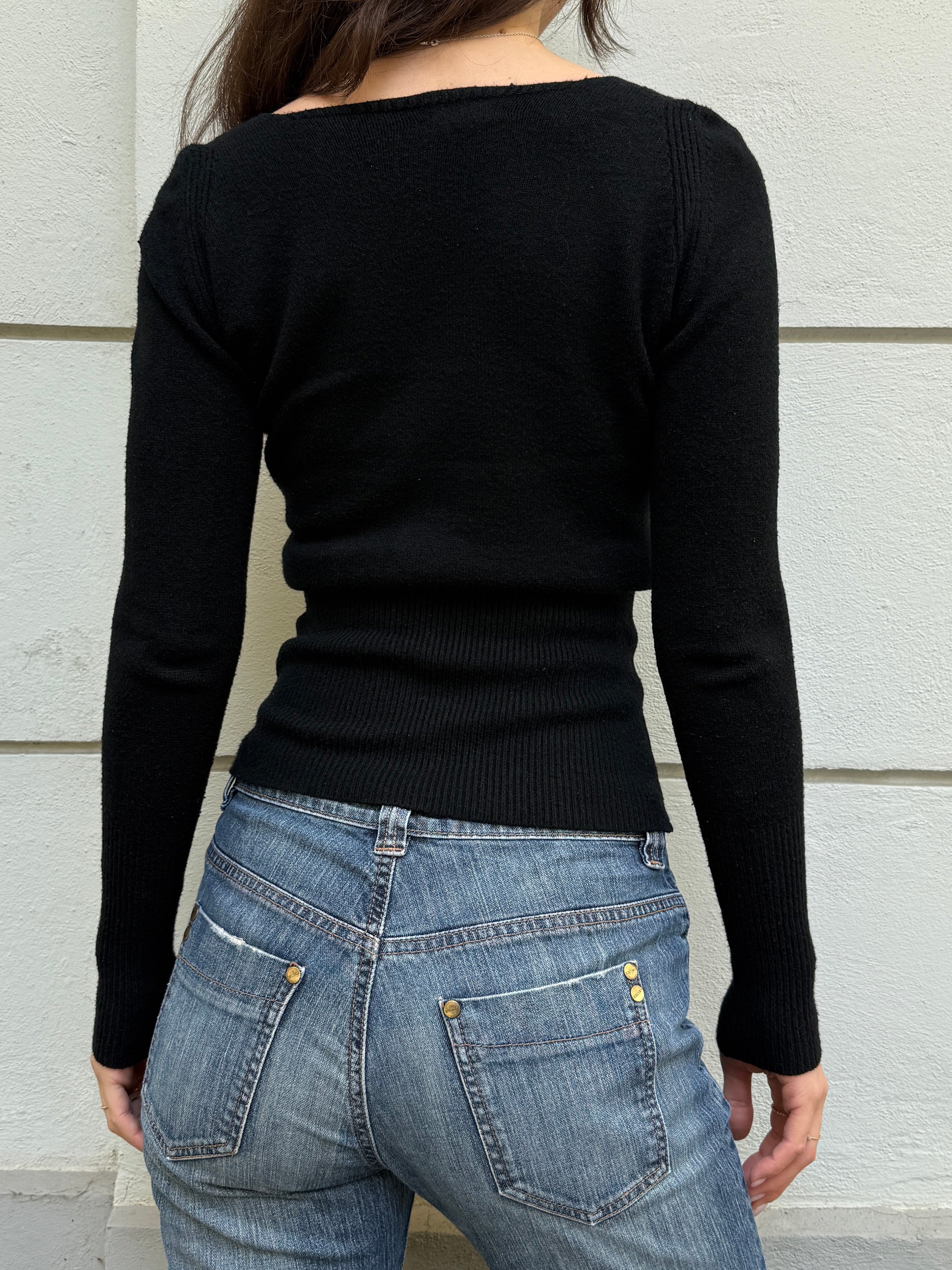 Vintage Wool/Cashmere Blend V-Neck Sweater Top Black S