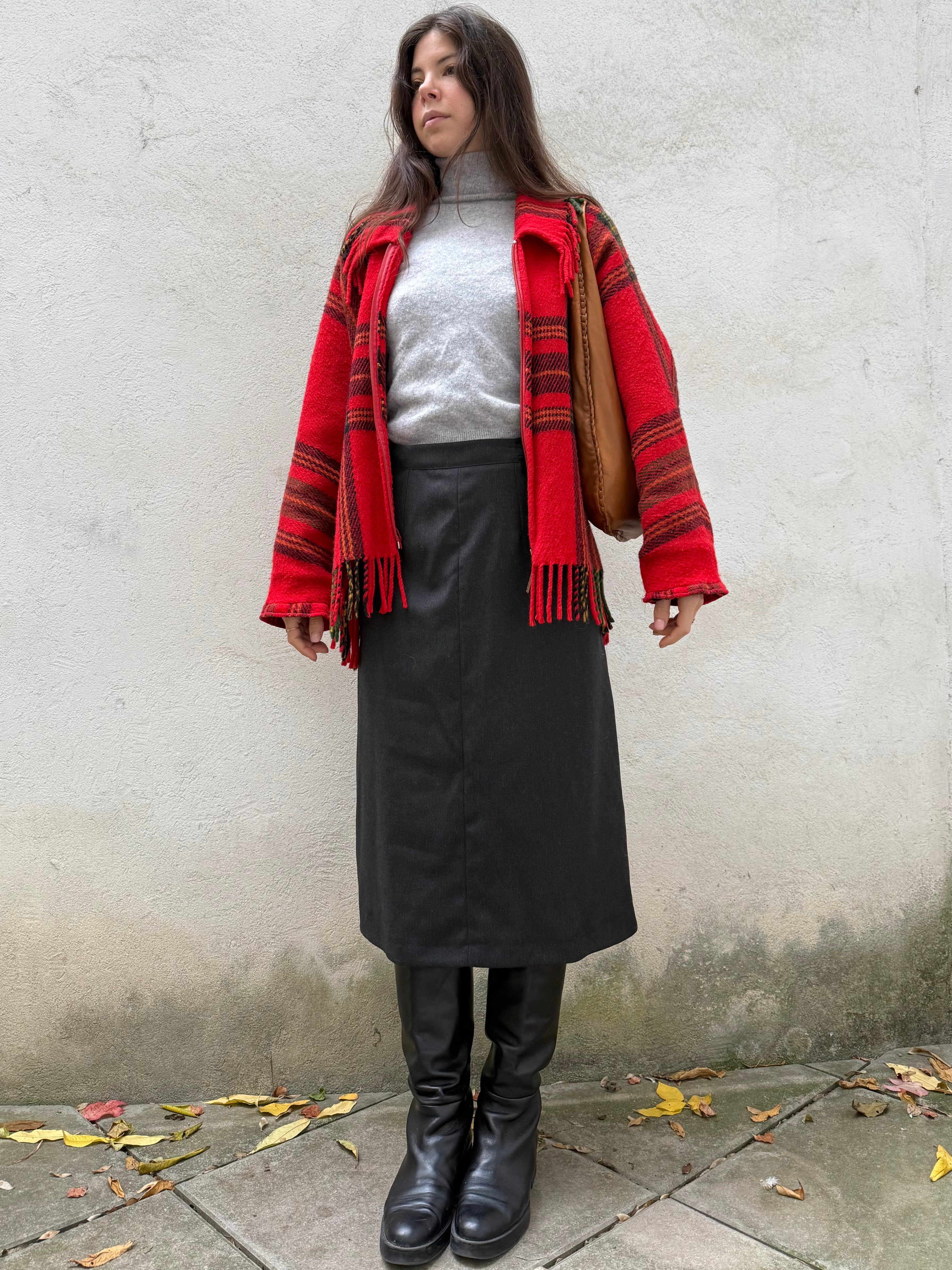 Vintage 100% Wool Plaid Tartan Fringe Jacket M