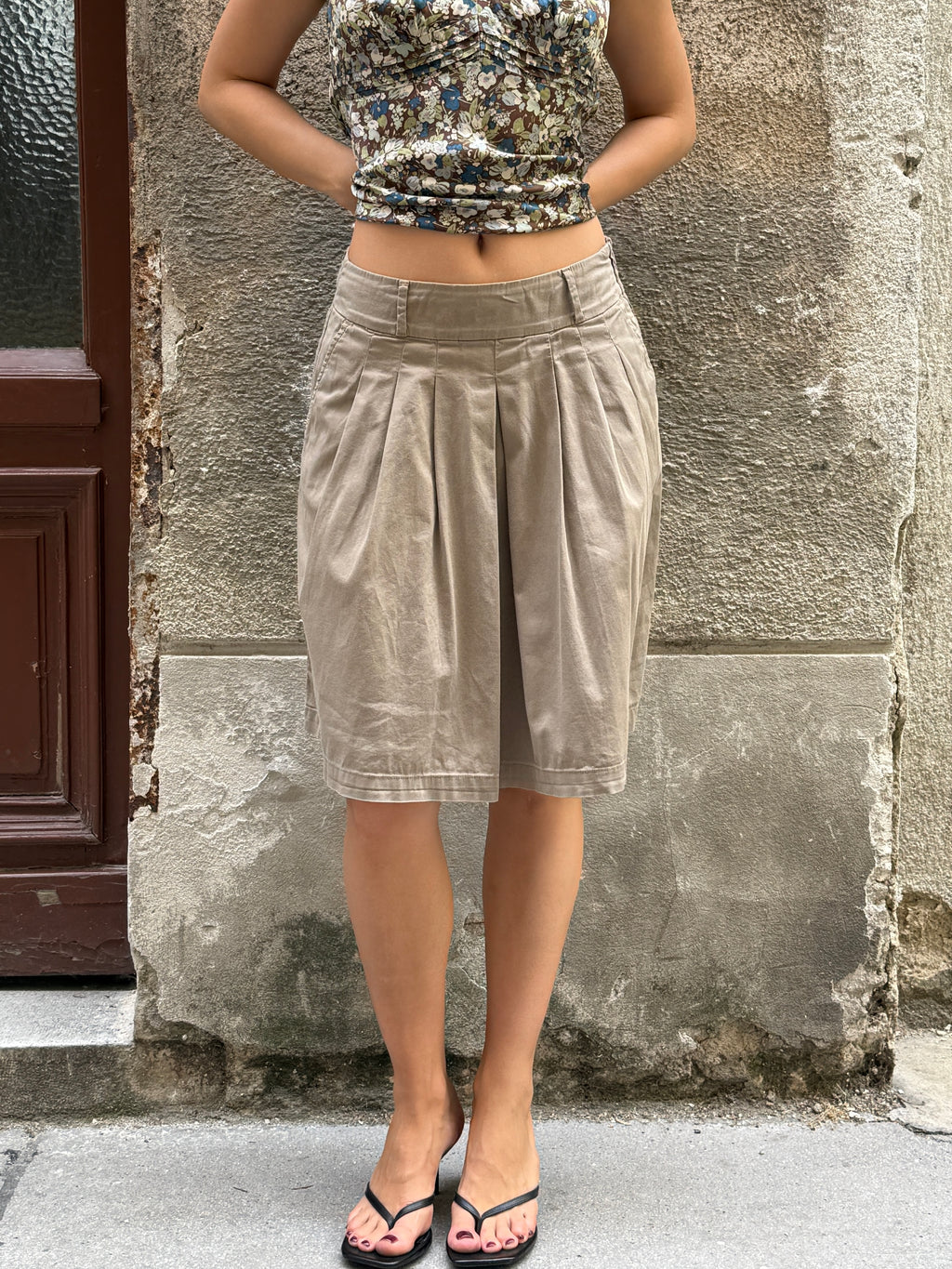 Vintage Sisley Dark Beige Cotton Skirt S