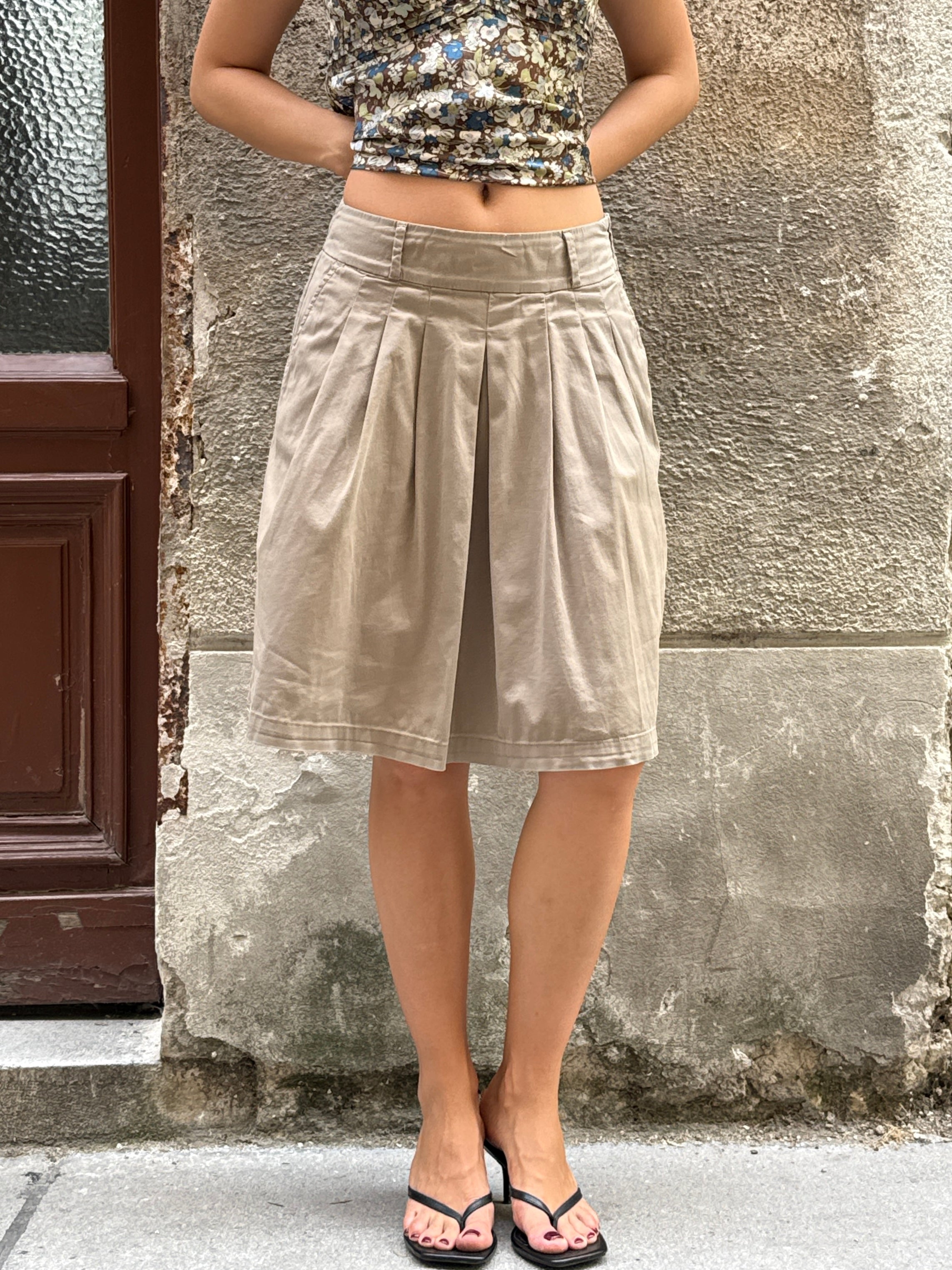 Vintage Sisley Dark Beige Cotton Skirt S