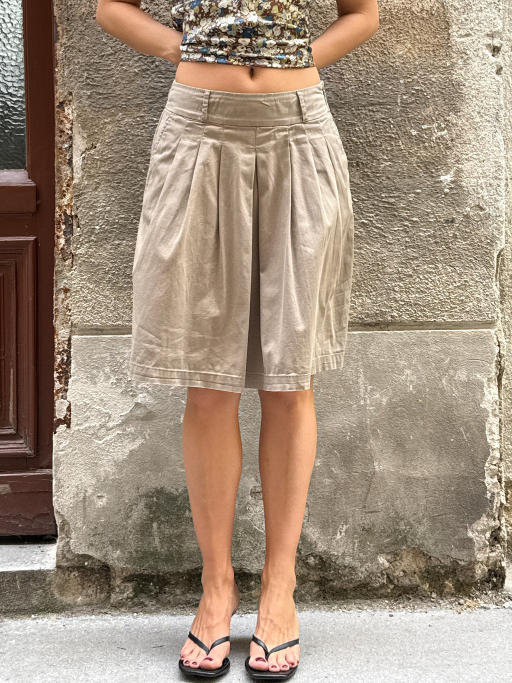 Vintage Sisley Dark Beige Cotton Skirt S