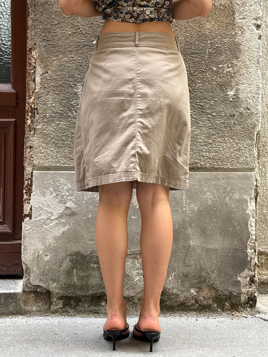 Vintage Sisley Dark Beige Cotton Skirt S