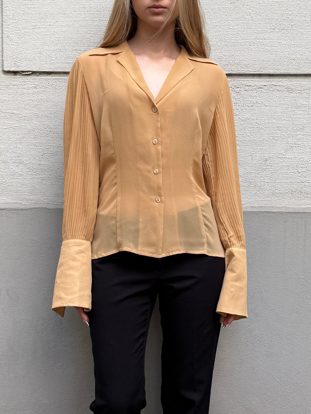 Vintage Beige Button Down Collared Shirt S/M