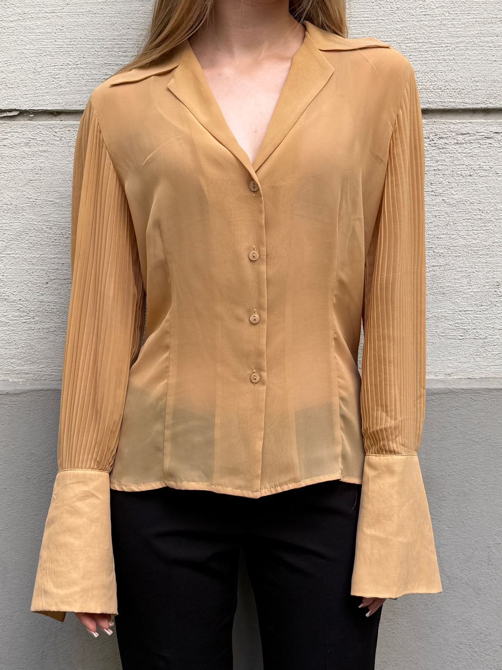 Vintage Beige Button Down Collared Shirt S/M