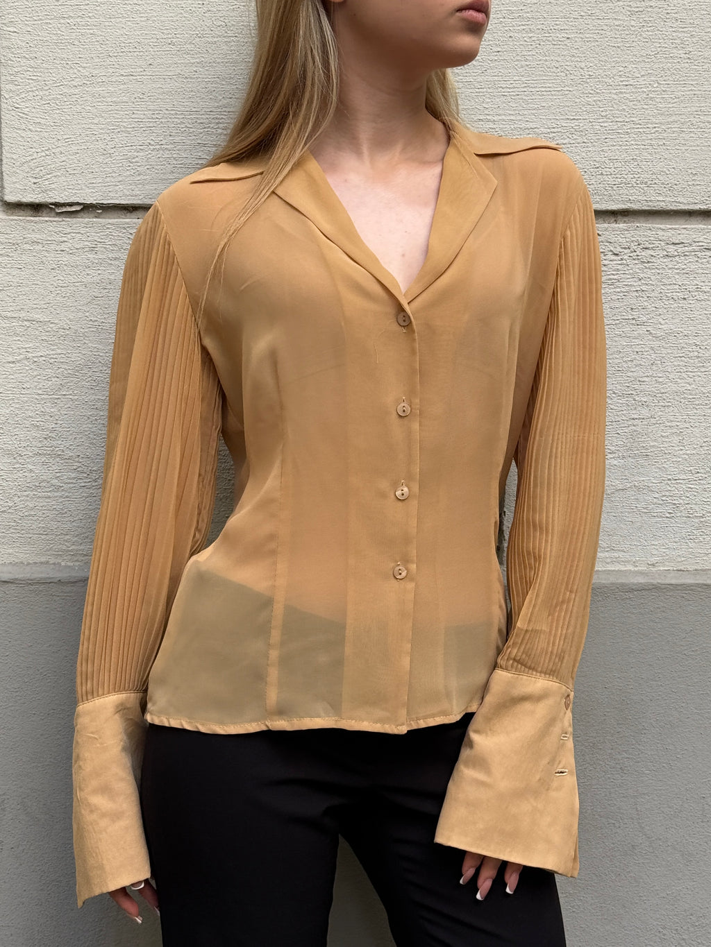 Vintage Beige Button Down Collared Shirt S/M