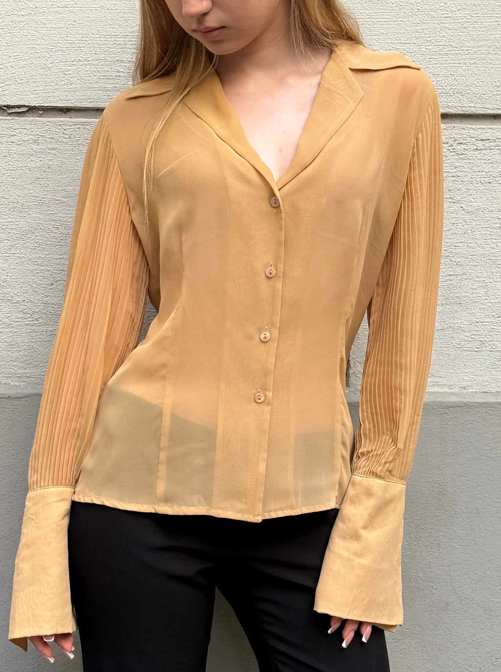 Vintage Beige Button Down Collared Shirt S/M