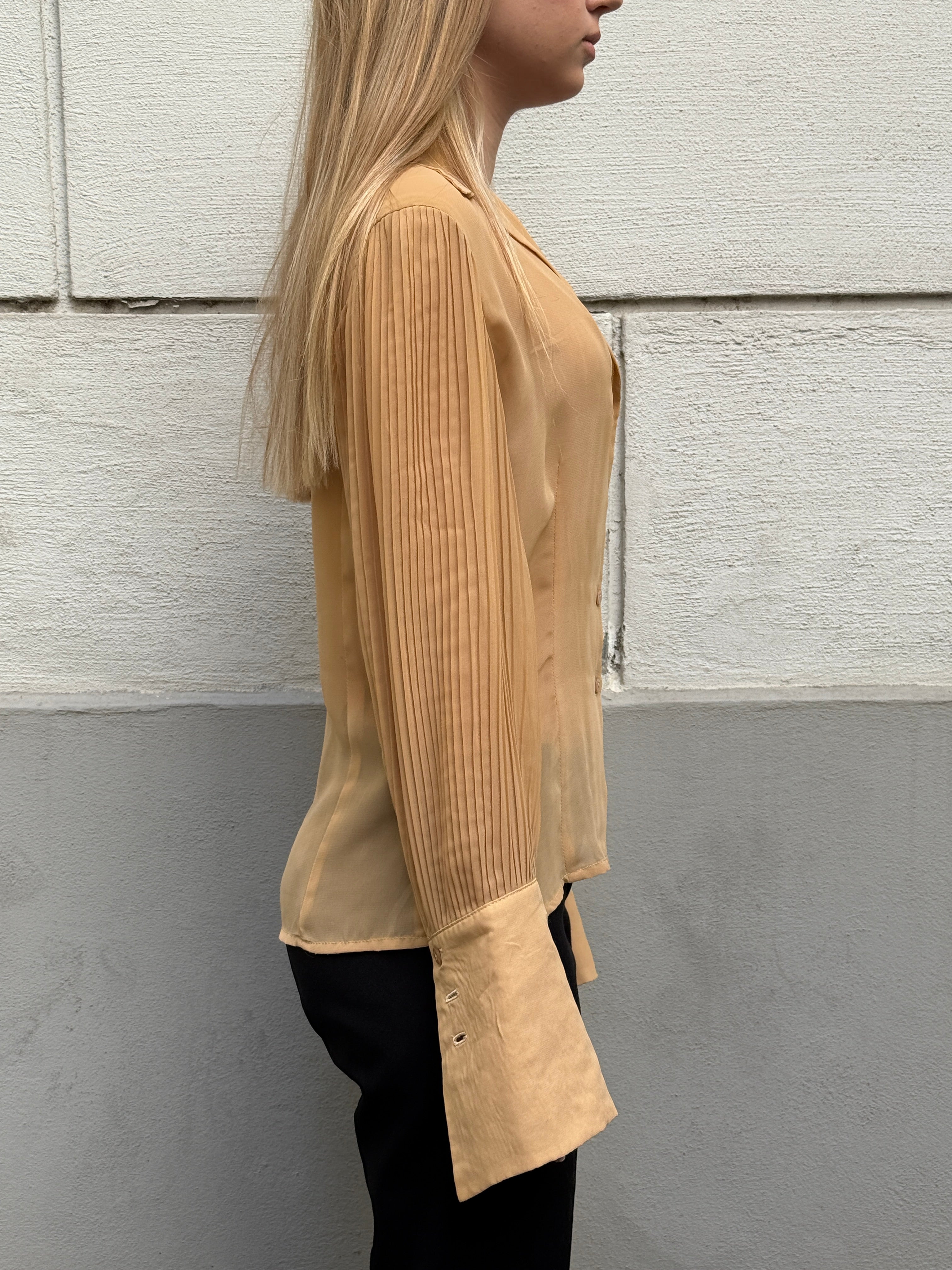 Vintage Beige Button Down Collared Shirt S/M