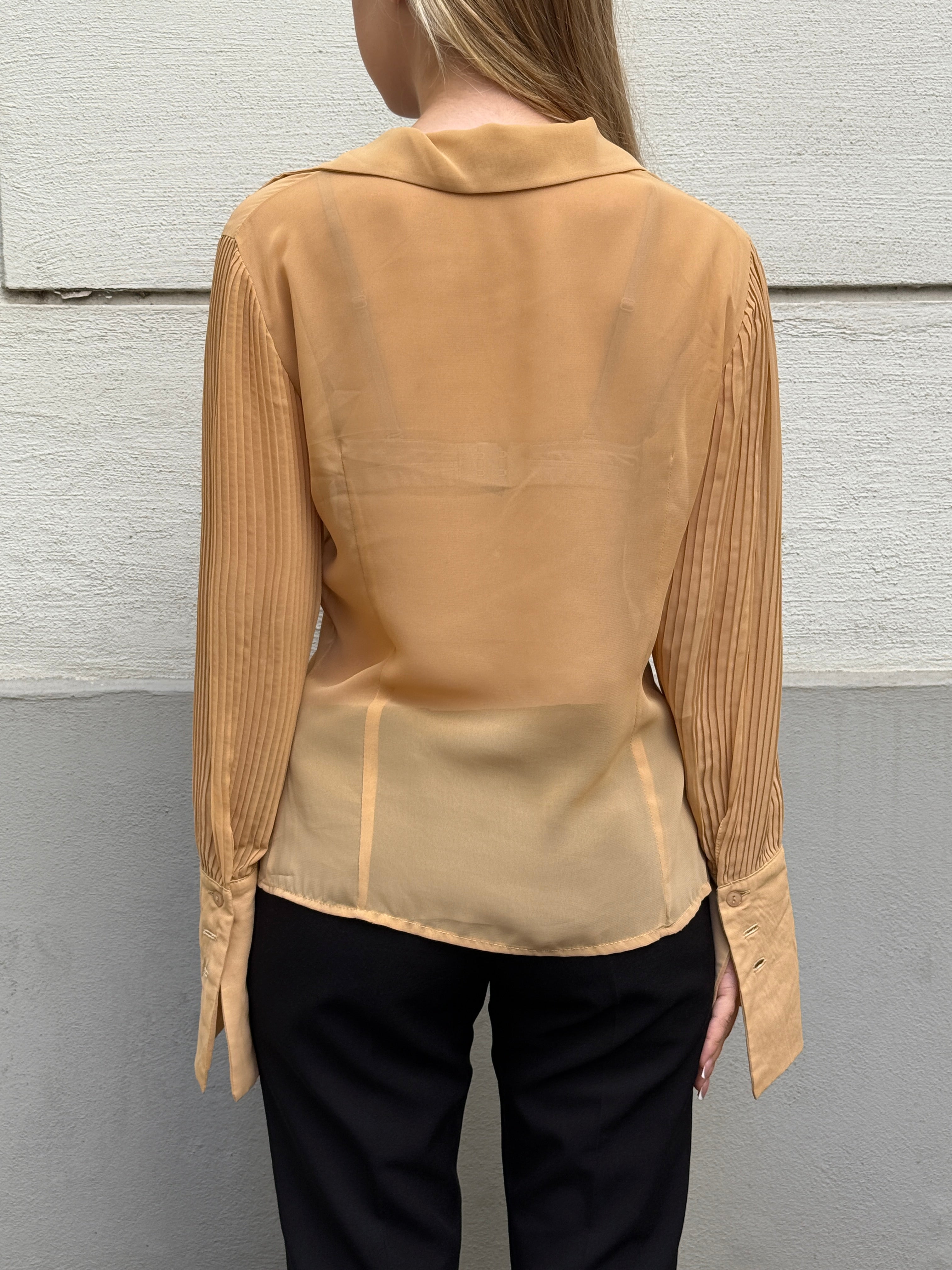 Vintage Beige Button Down Collared Shirt S/M