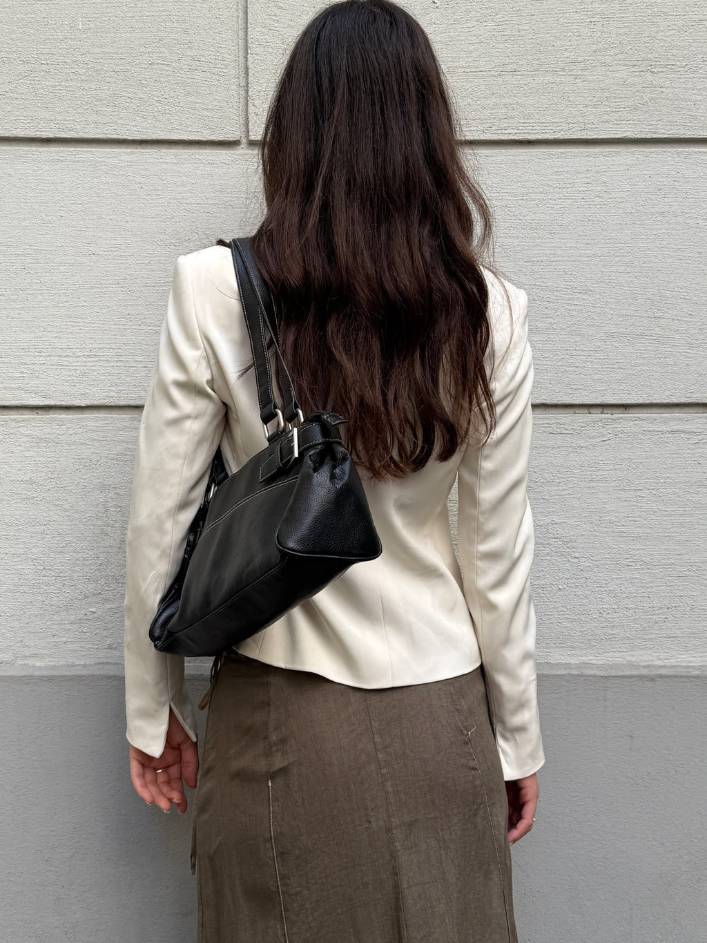 Vintage 100% Genuine Leather Black Baguette Bag
