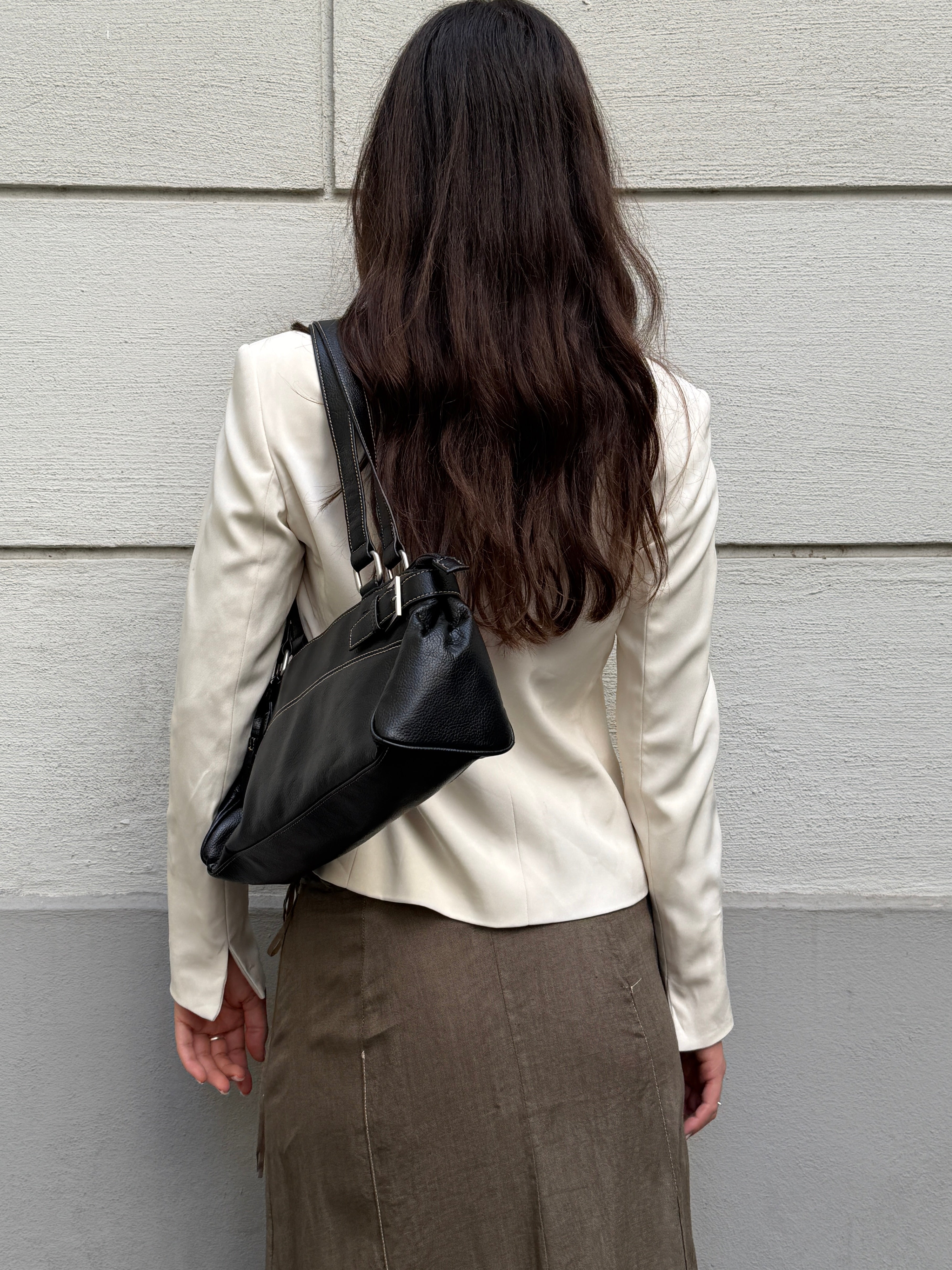 Vintage 100% Genuine Leather Black Baguette Bag