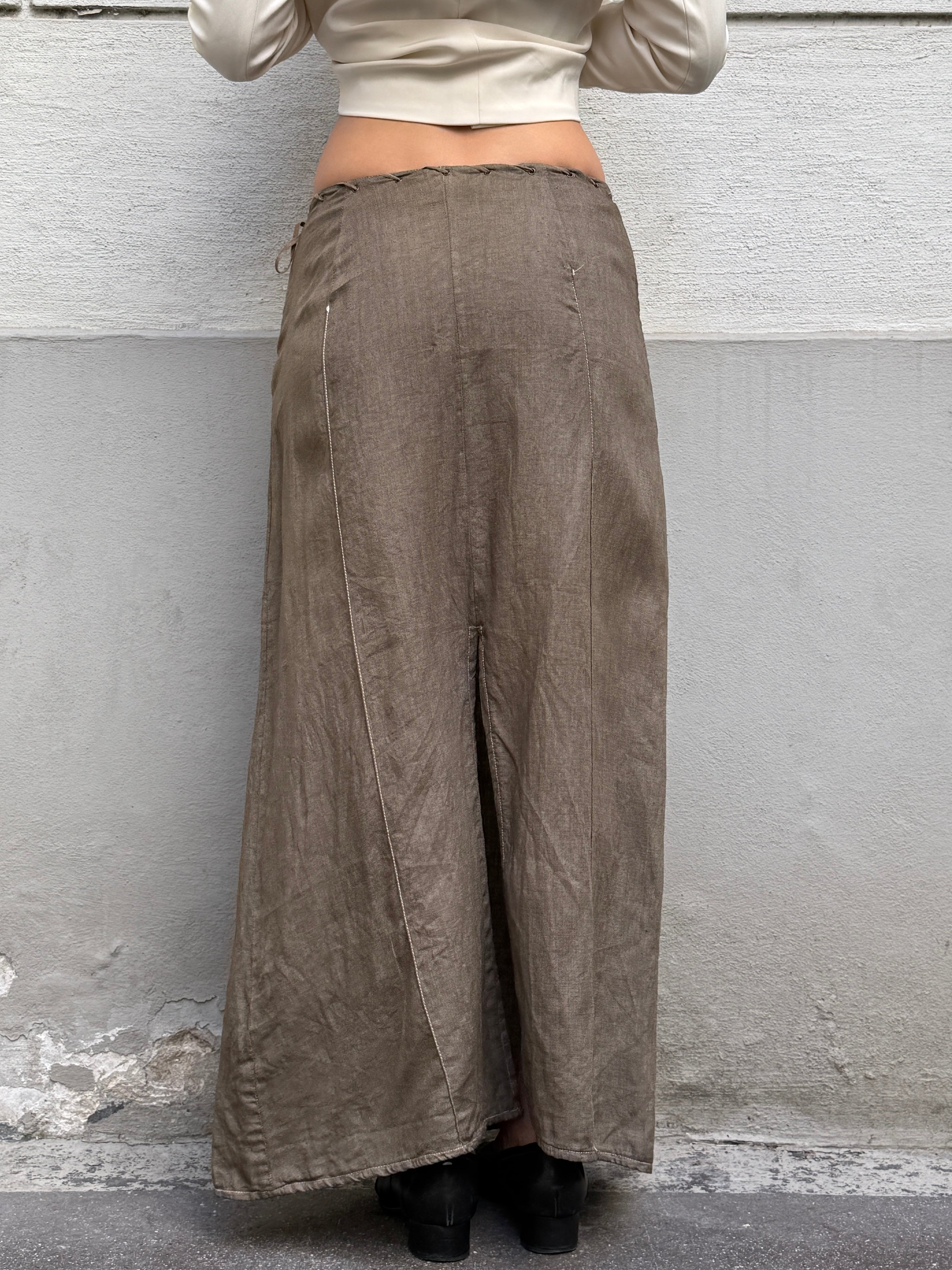Vintage Y2K Low/Mid Waist 100% Linen Maxi Skirt S