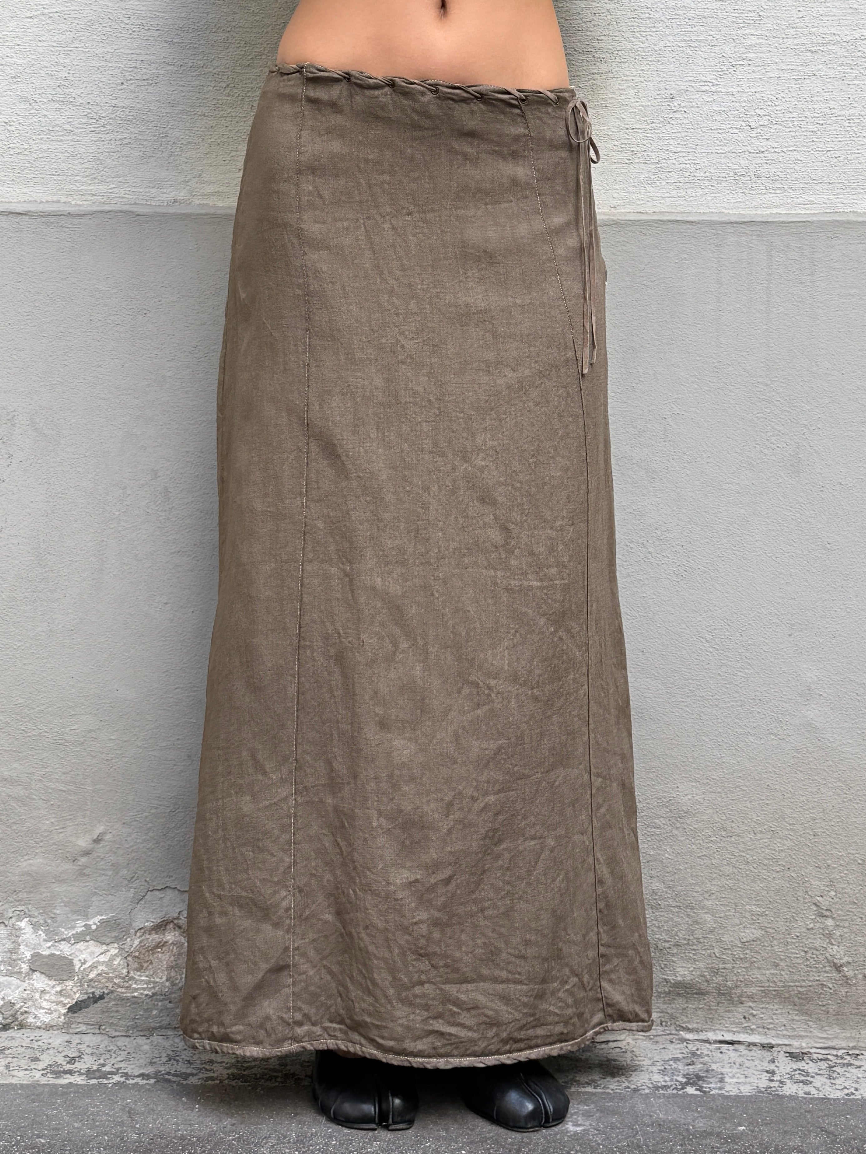 Vintage Y2K Low/Mid Waist 100% Linen Maxi Skirt S