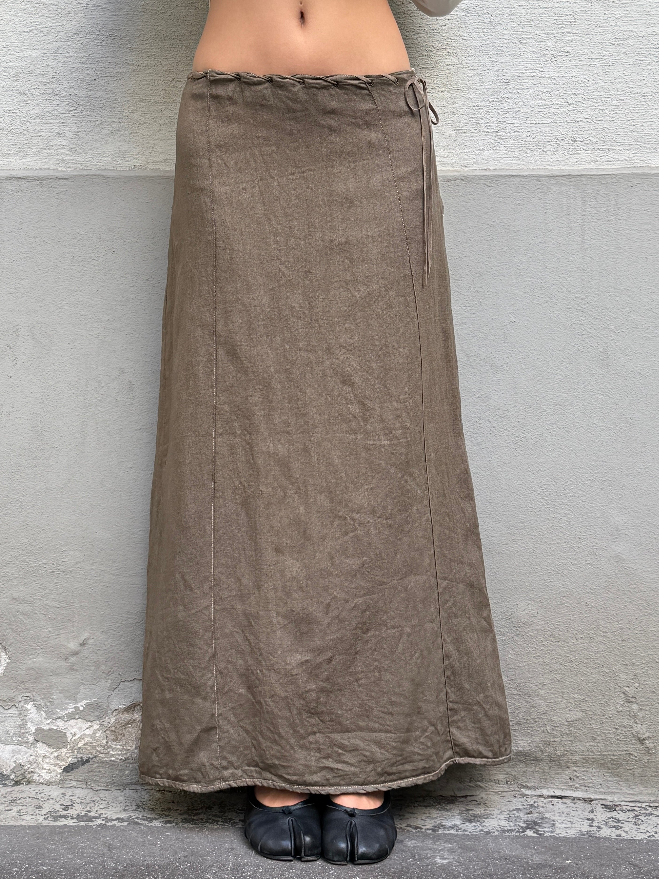 Vintage Y2K Low/Mid Waist 100% Linen Maxi Skirt S