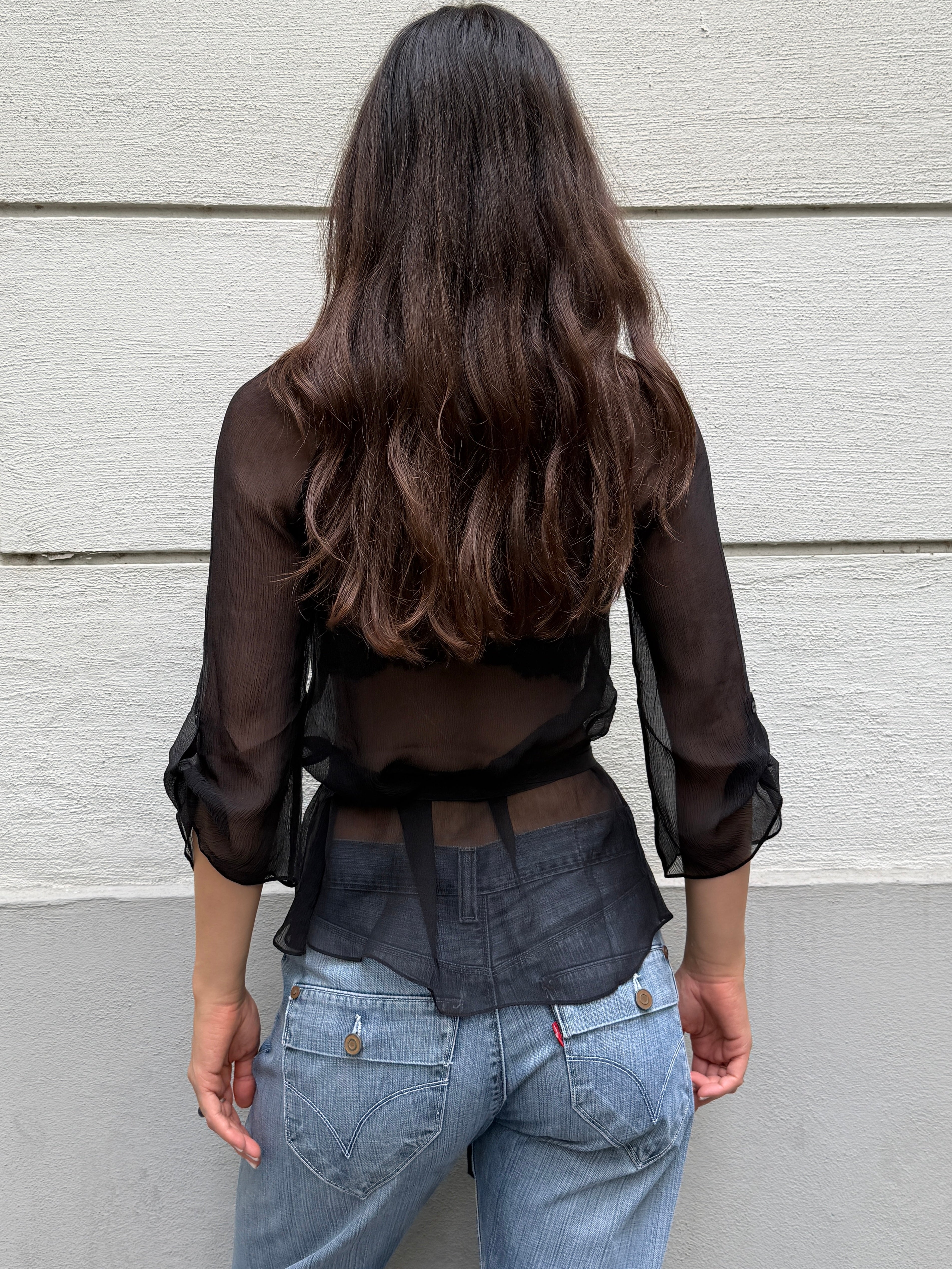 Vintage 100% Silk Black 3/4 Sleeve Blouse S/M