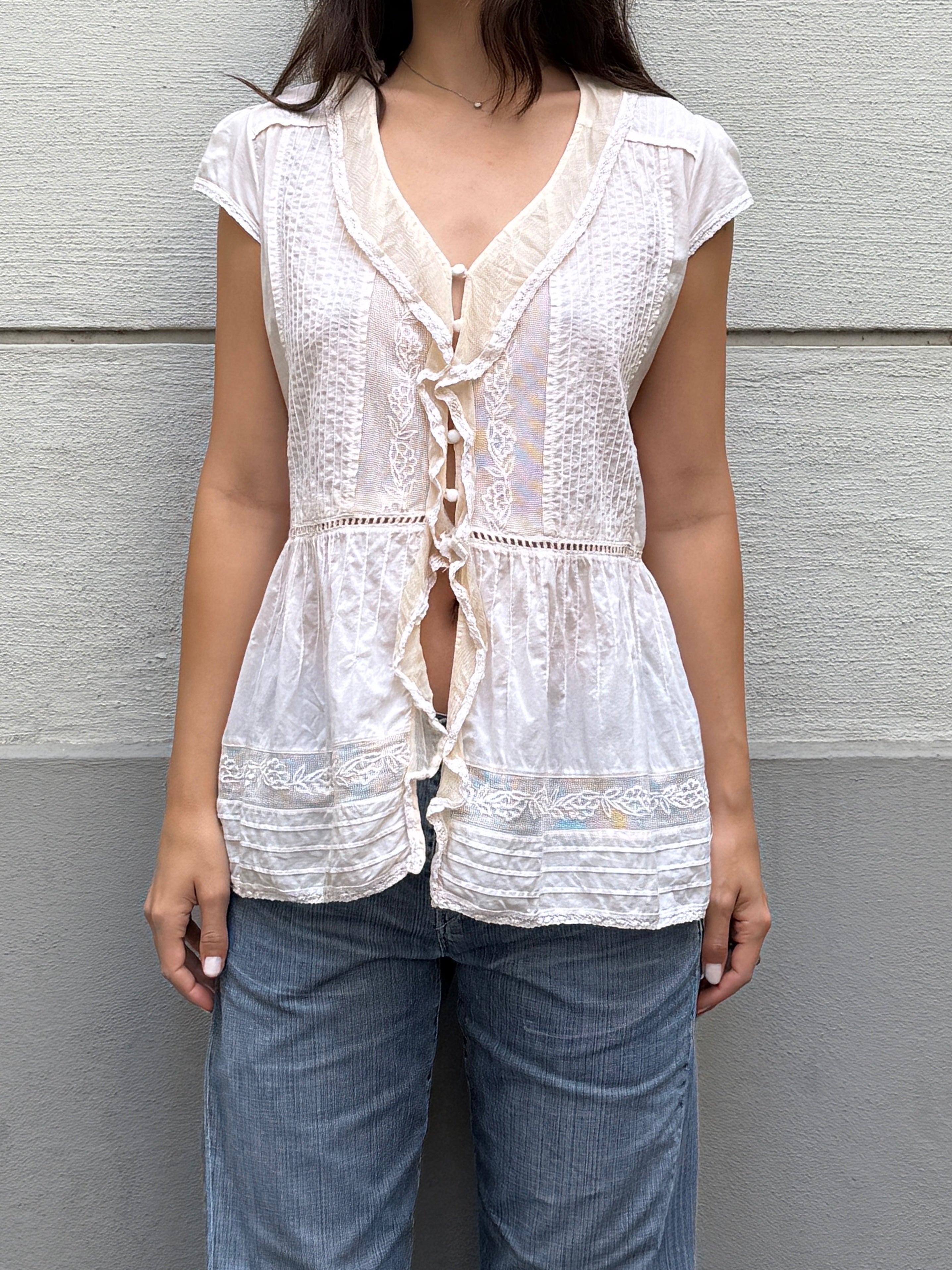 Vintage Cotton/Silk Frill Blouse M