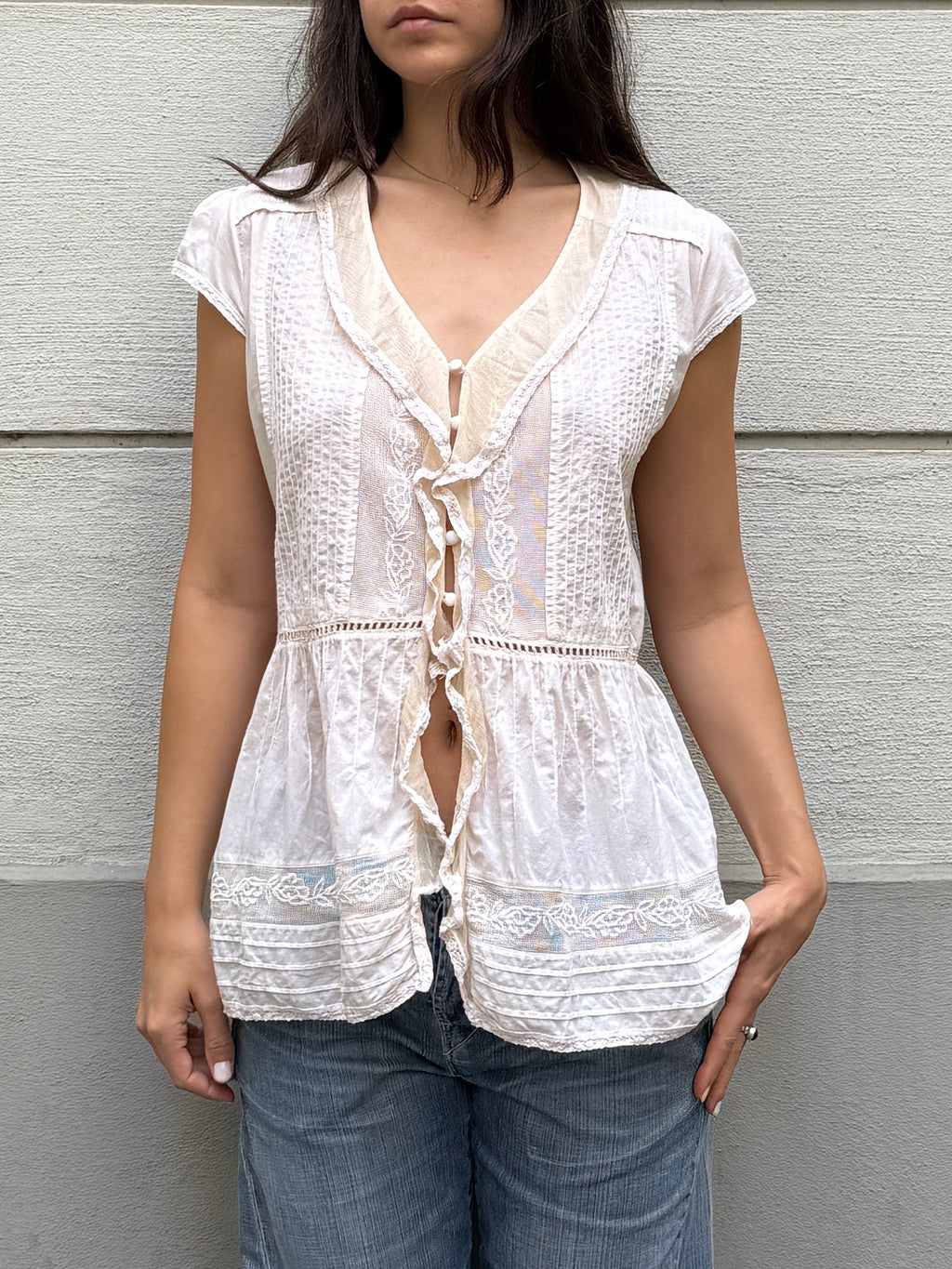 Vintage Cotton/Silk Frill Blouse M