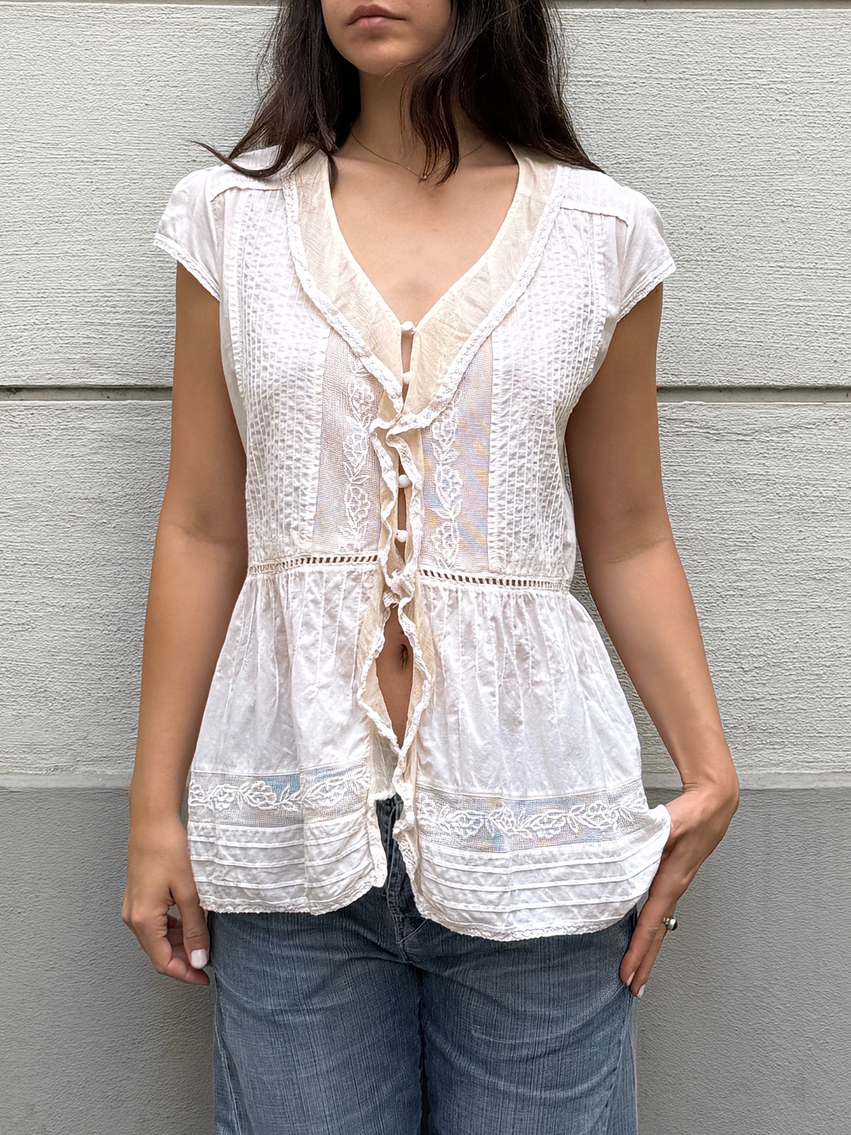 Vintage Cotton/Silk Frill Blouse M