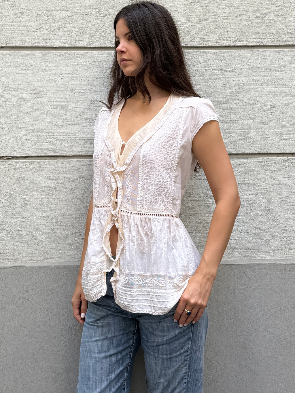 Vintage Cotton/Silk Frill Blouse M