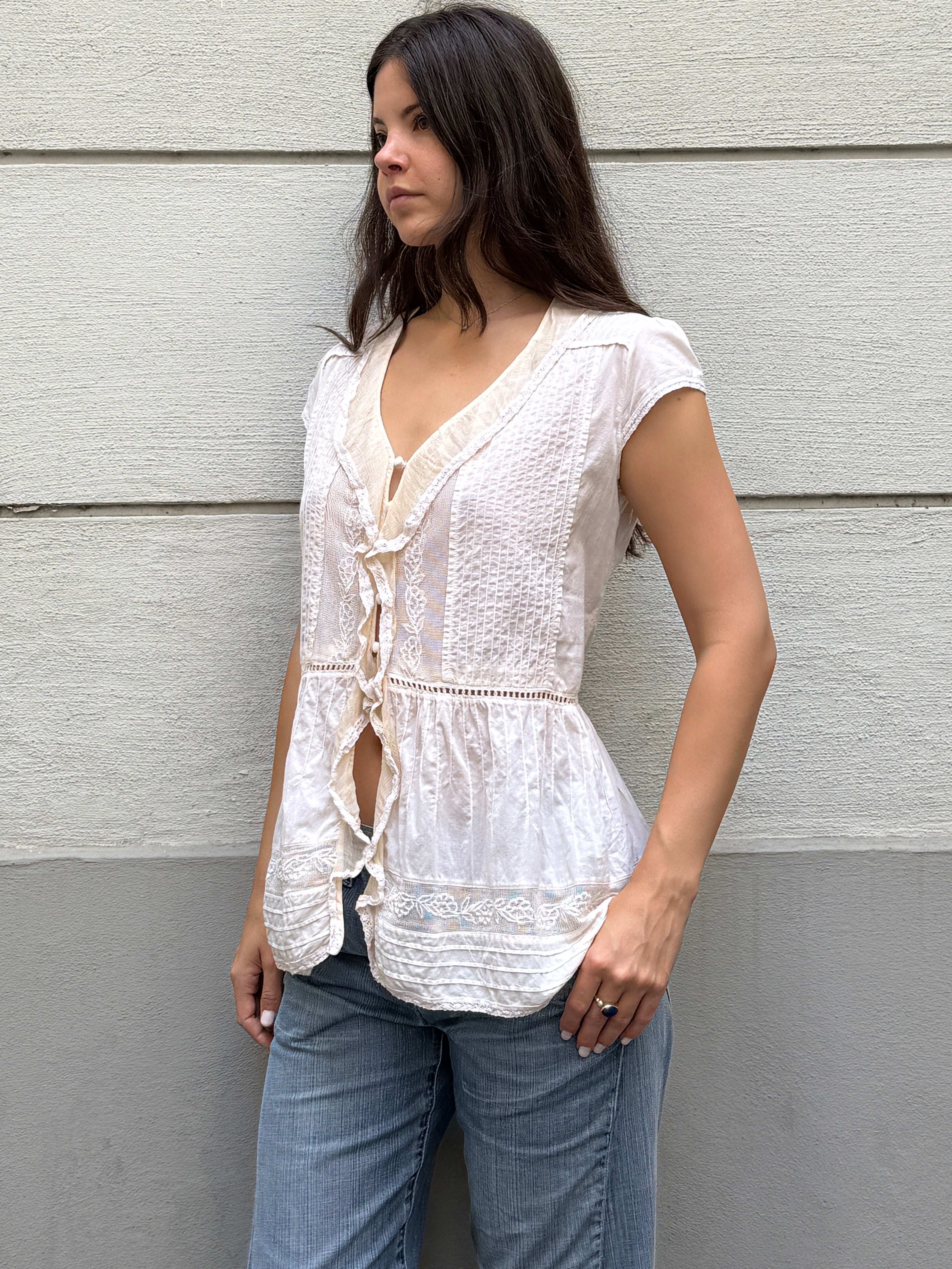 Vintage Cotton/Silk Frill Blouse M