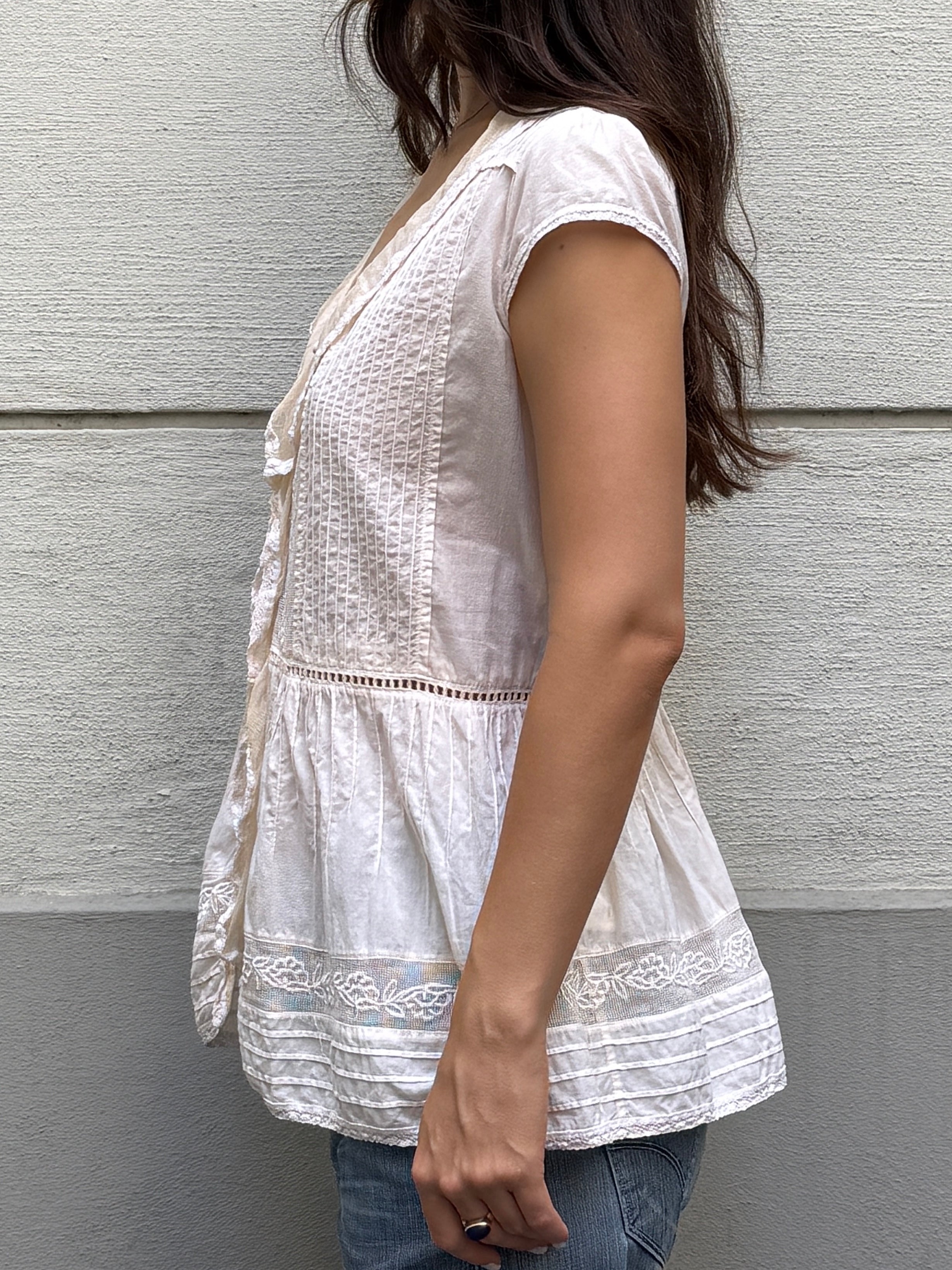 Vintage Cotton/Silk Frill Blouse M