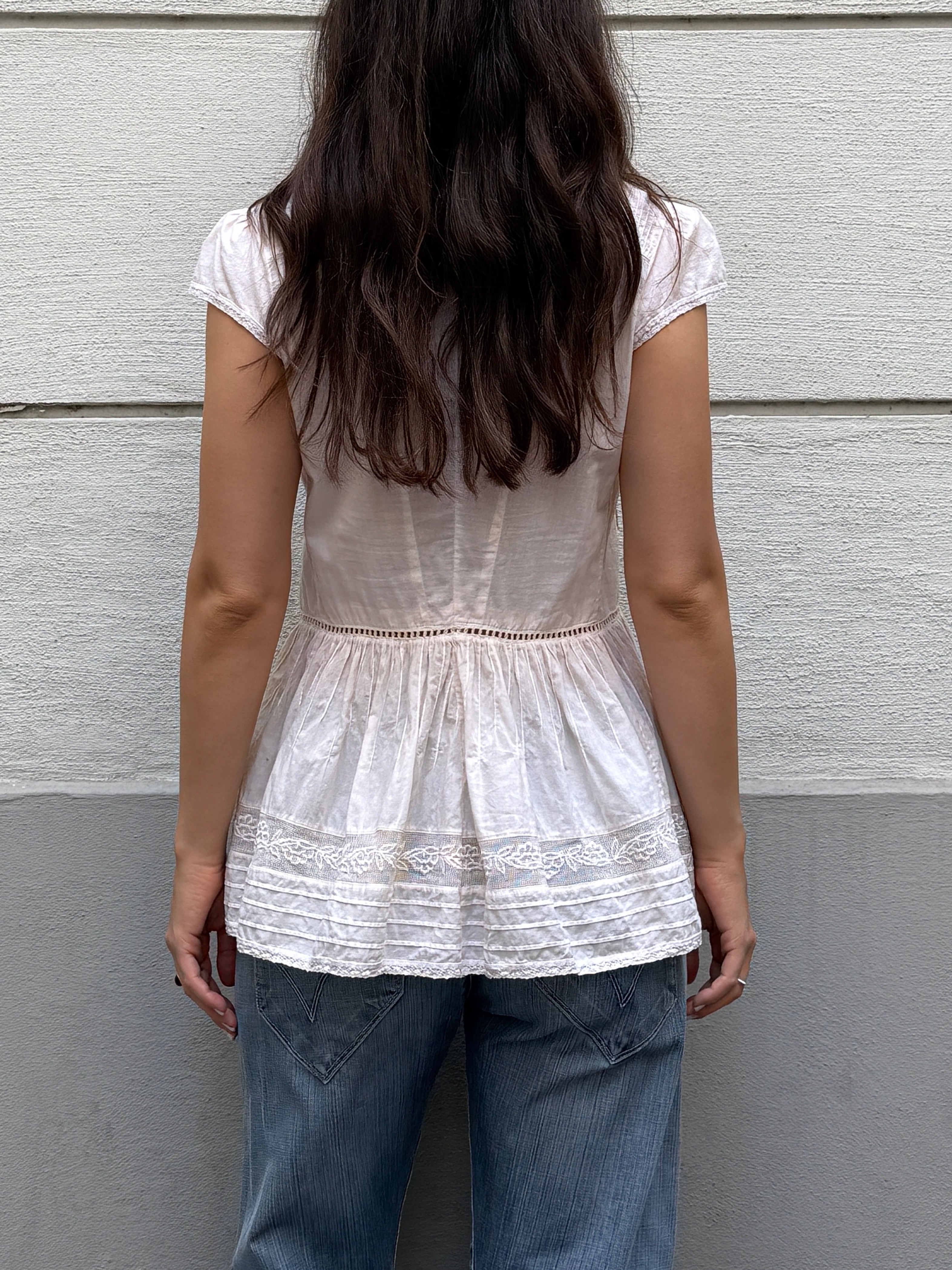 Vintage Cotton/Silk Frill Blouse M