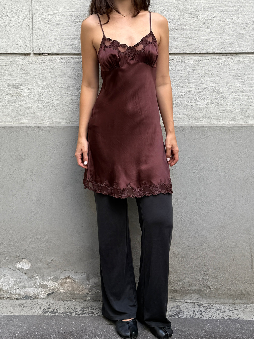 Vintage 100% Silk Brown Slip Dress S