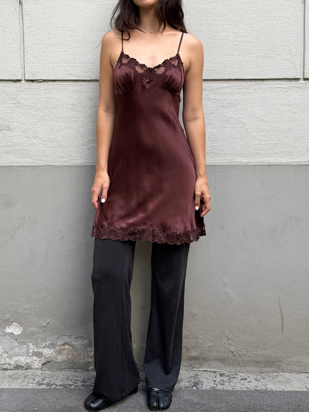 Vintage 100% Silk Brown Slip Dress S