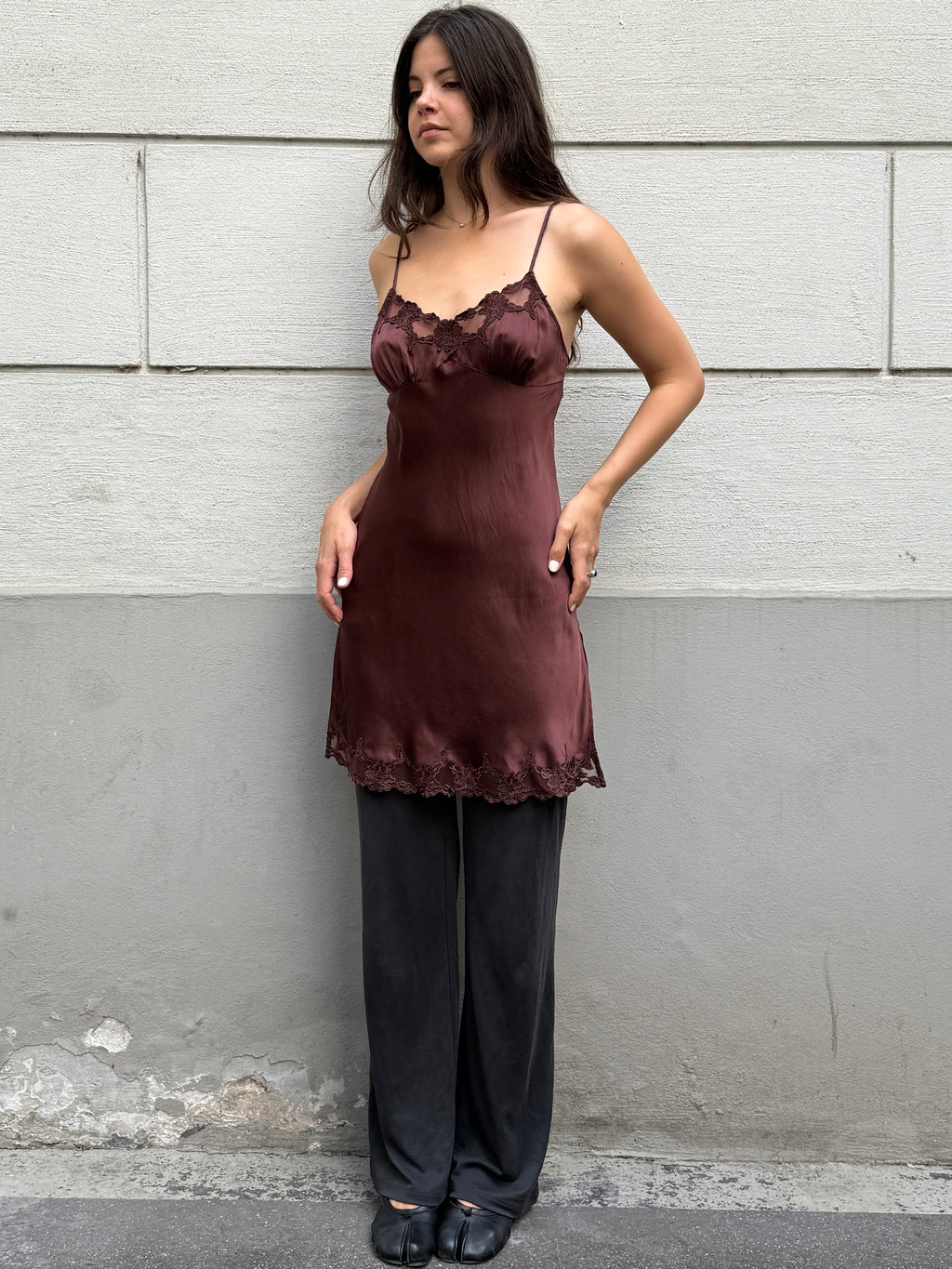 Vintage 100% Silk Brown Slip Dress S