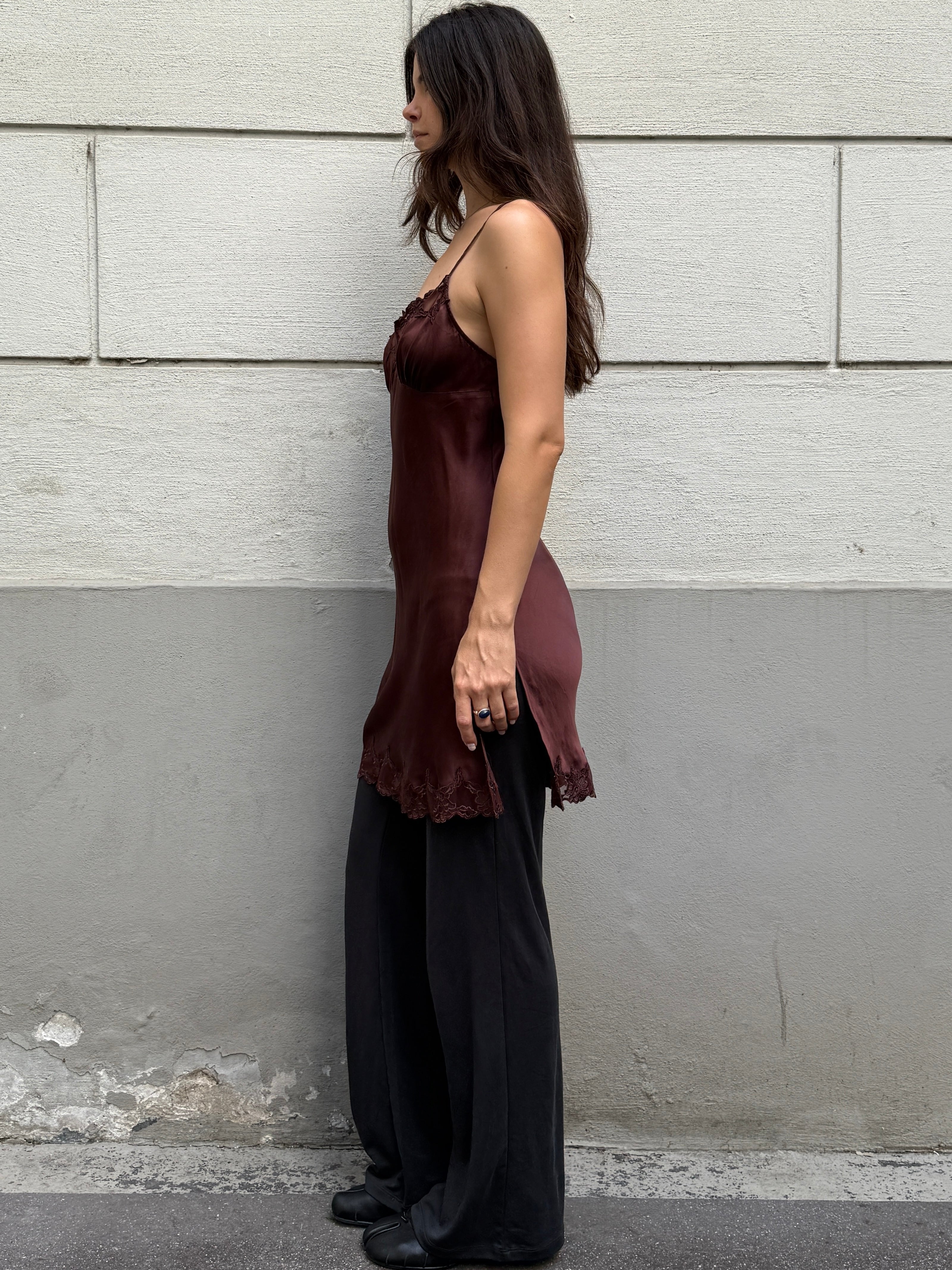 Vintage 100% Silk Brown Slip Dress S