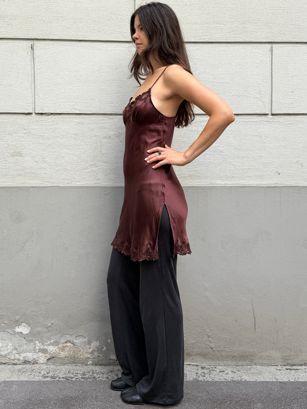 Vintage 100% Silk Brown Slip Dress S