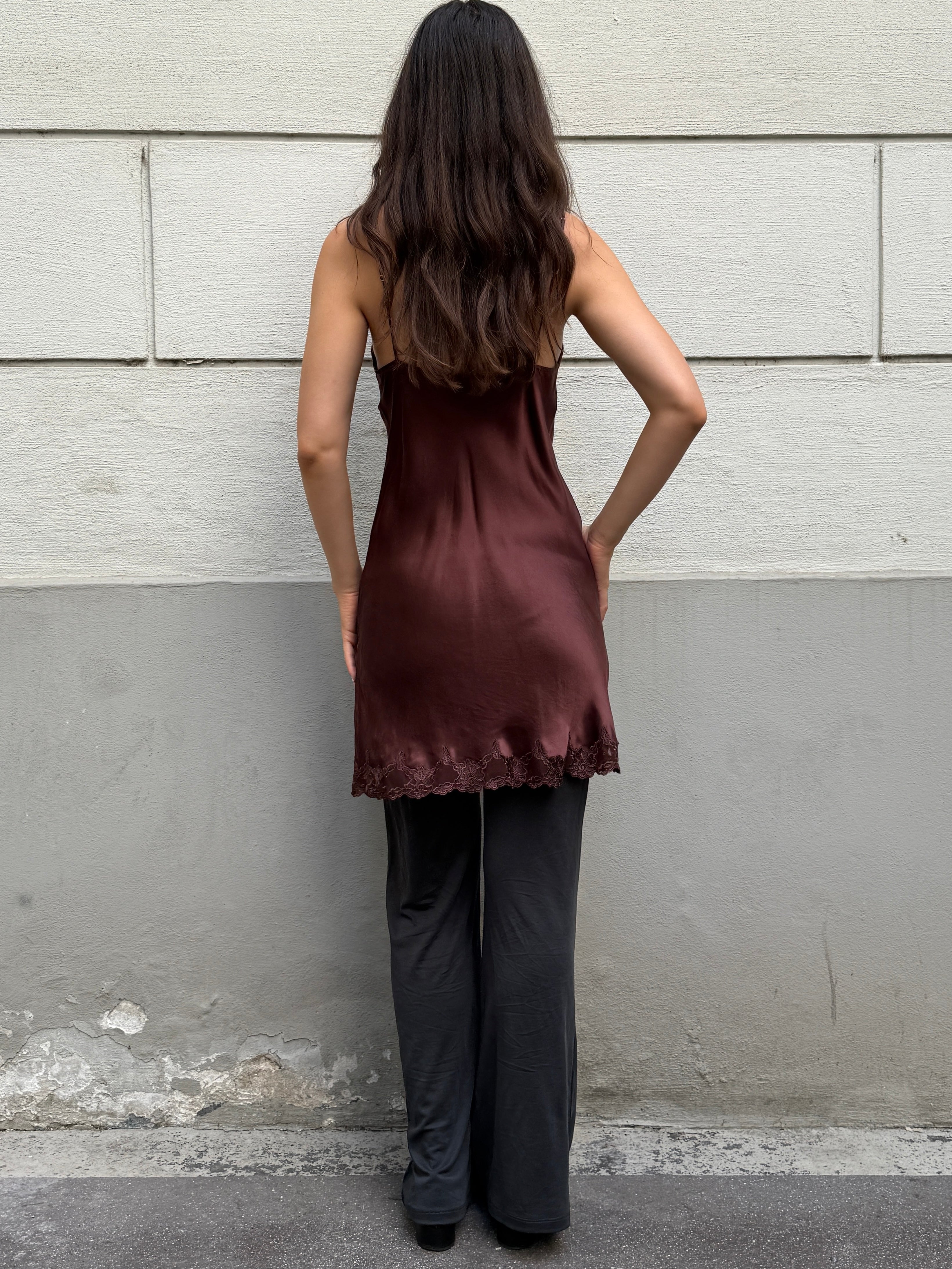 Vintage 100% Silk Brown Slip Dress S