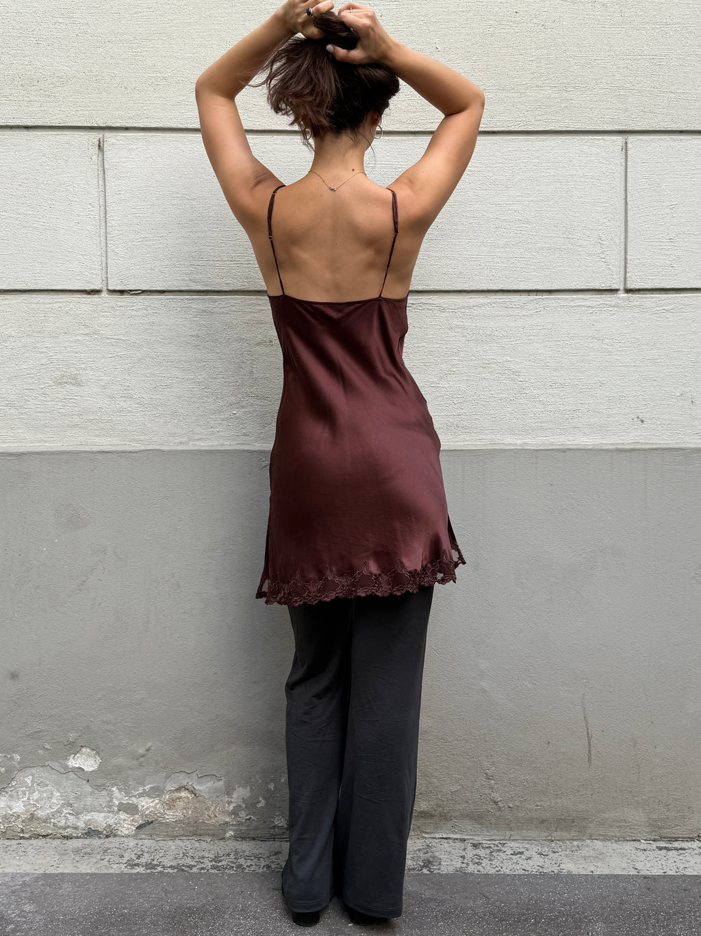 Vintage 100% Silk Brown Slip Dress S