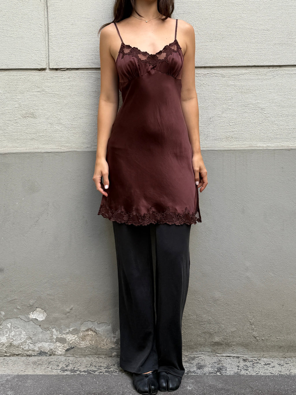 Vintage 100% Silk Brown Slip Dress S