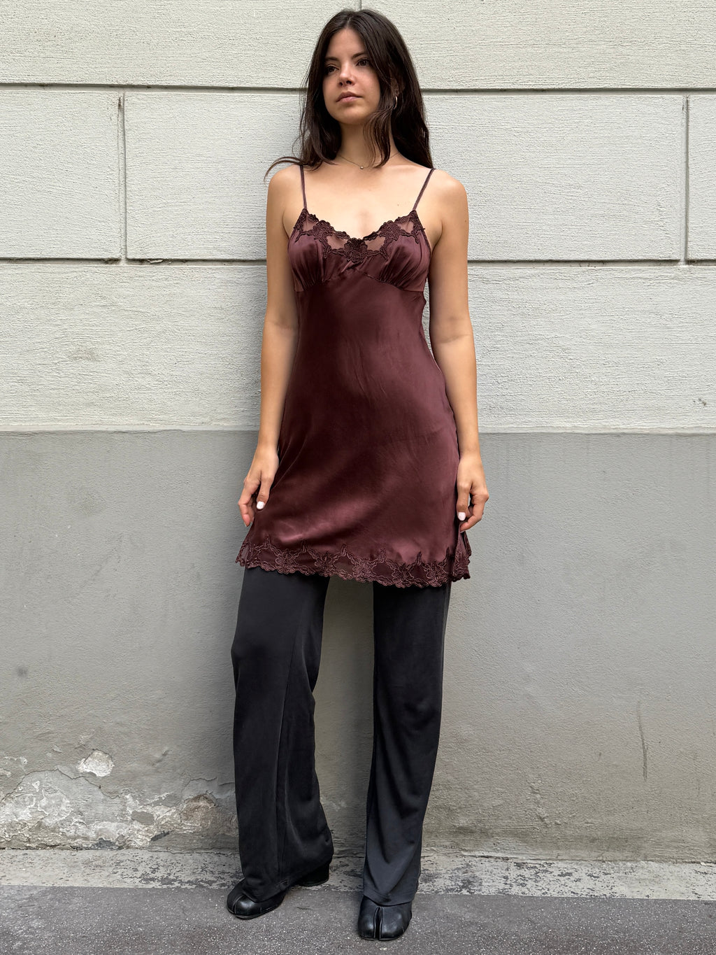 Vintage 100% Silk Brown Slip Dress S
