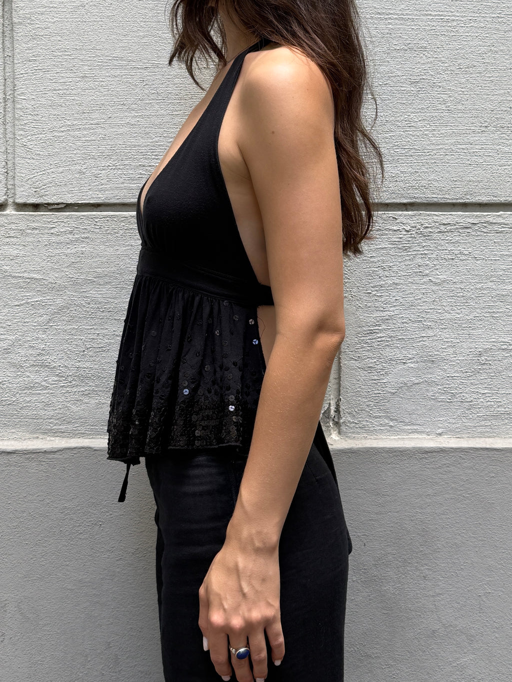Vintage Y2K Viscose Black Halter Top Sequin