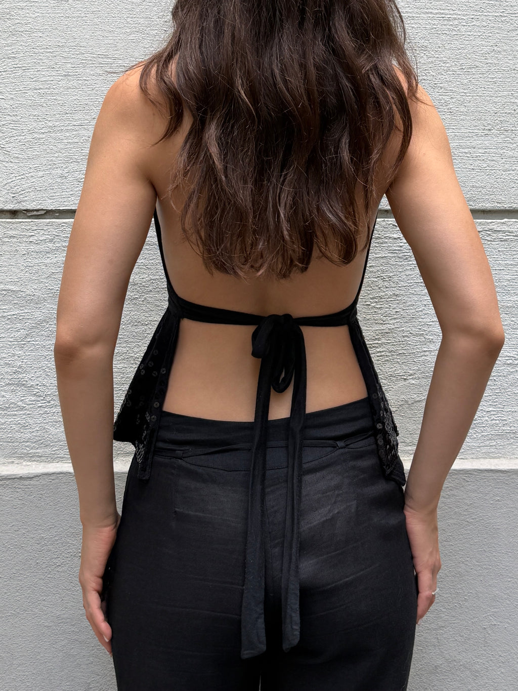 Vintage Y2K Viscose Black Halter Top Sequin
