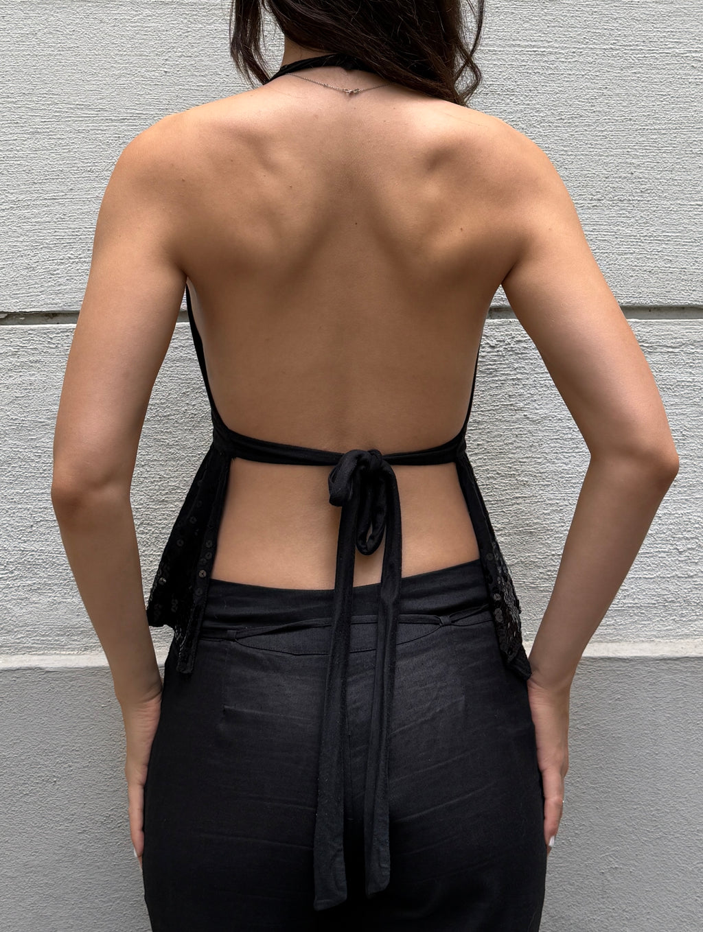 Vintage Y2K Viscose Black Halter Top Sequin