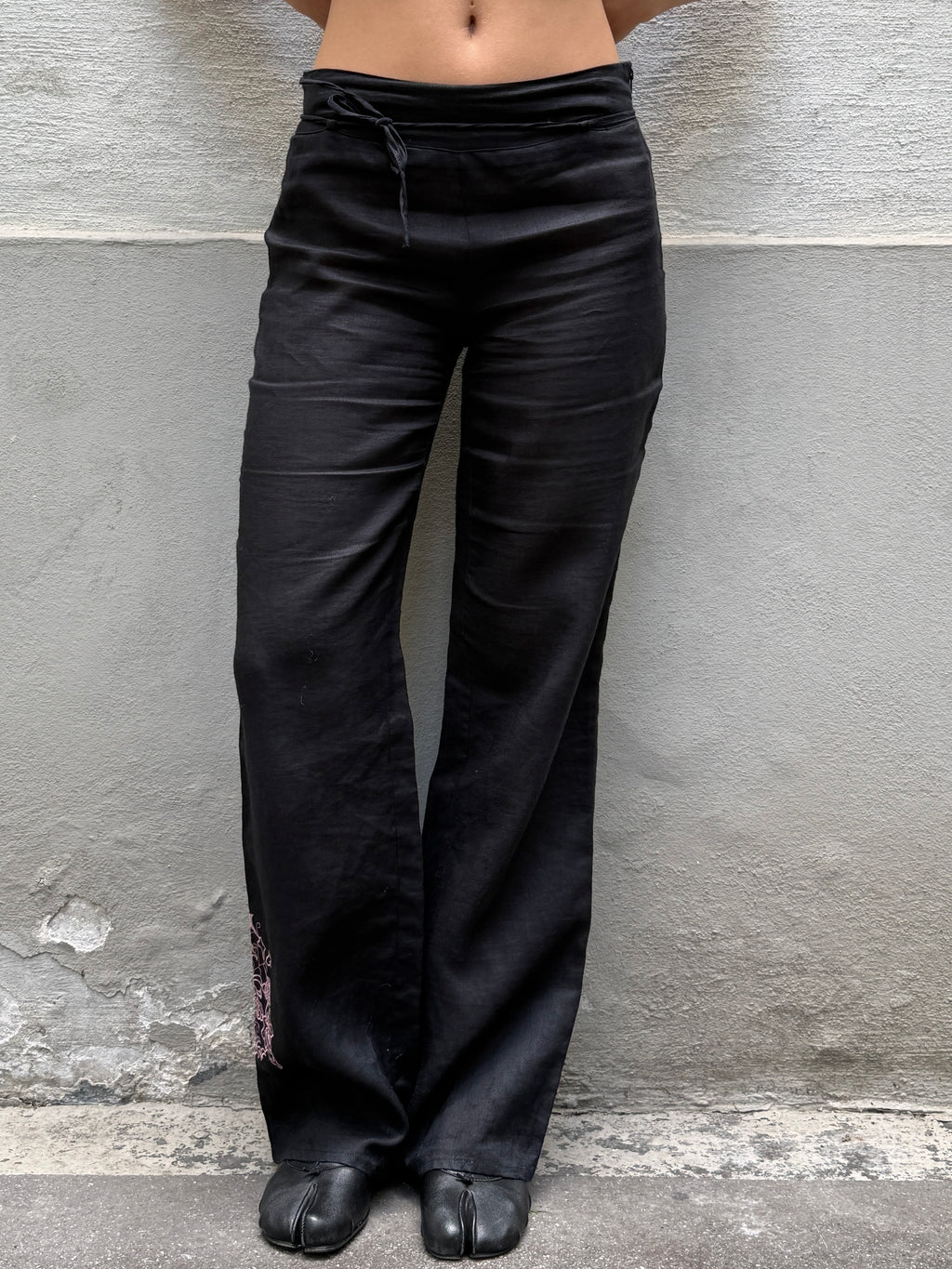 Vintage Ramie Black Straight Leg Trousers S