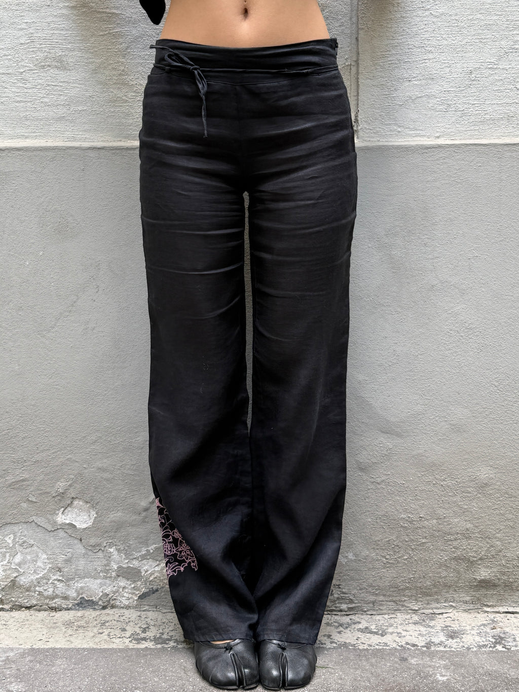 Vintage Ramie Black Straight Leg Trousers S
