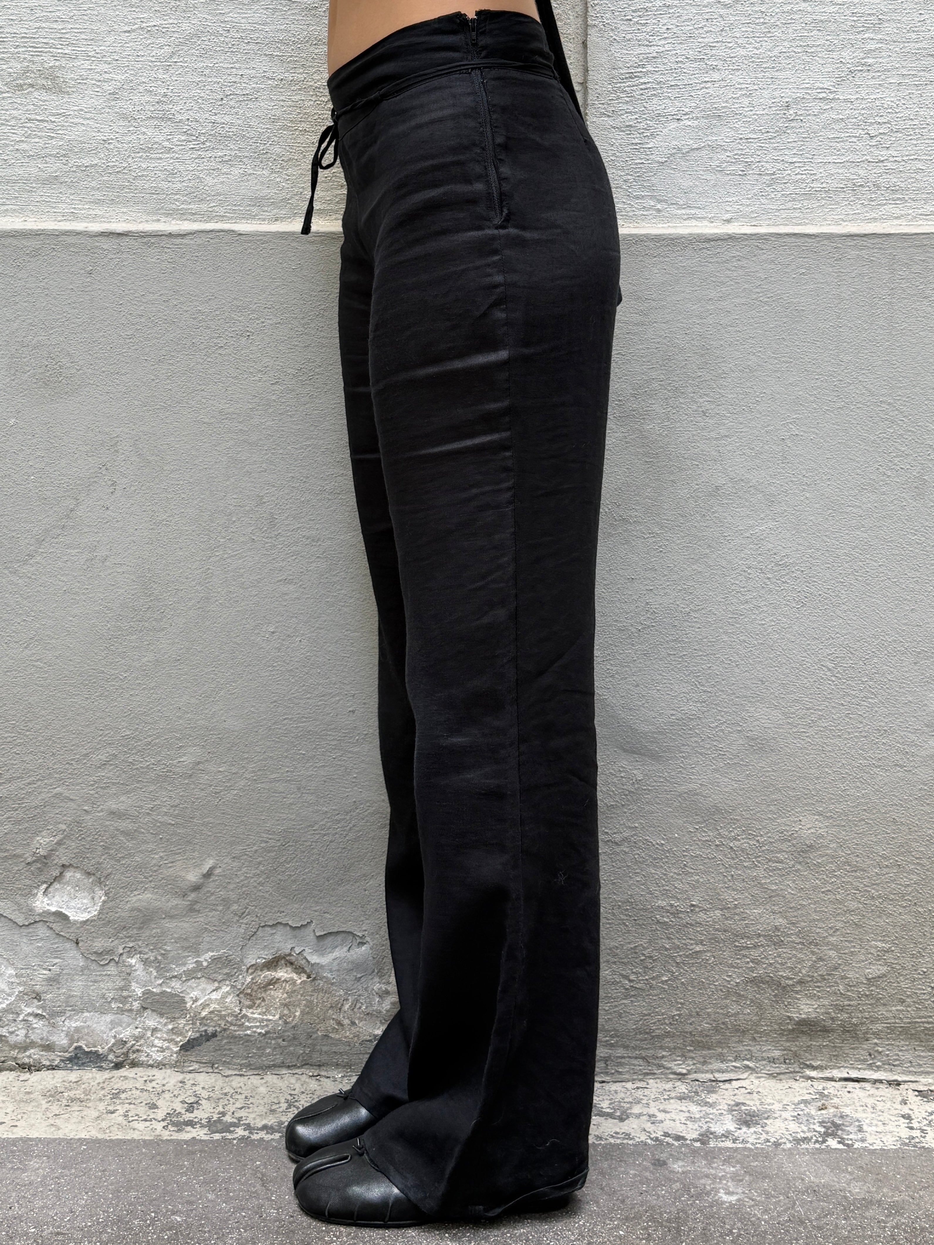 Vintage Ramie Black Straight Leg Trousers S
