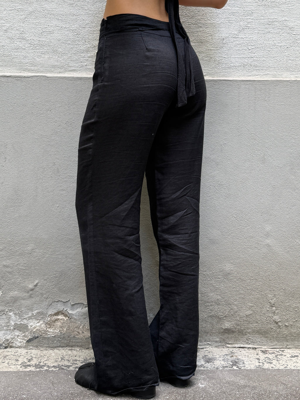 Vintage Ramie Black Straight Leg Trousers S